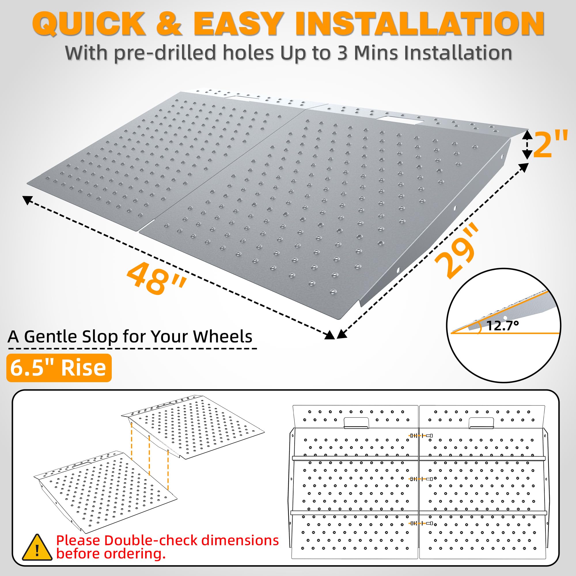 74 cm x 122 cm Schuppen Rampe für Rasenmäher & Gartenbedarf - Tragfähigkeit 680 kg Anti-Rutsch-Punchenplatte Auffahrrampe für ATV, Motorräder, Garagen & Ställe (2 Stück)