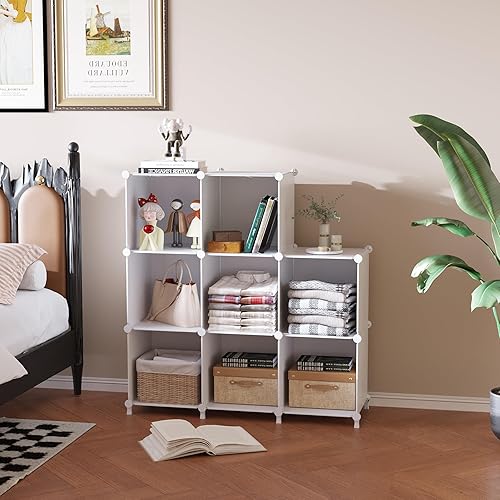 Miniatura 4 de AWTATOS Organizador de almacenamiento de 8 cubos, estante organizador de armario, estantería, estantes de almacenamiento apilables para armario,