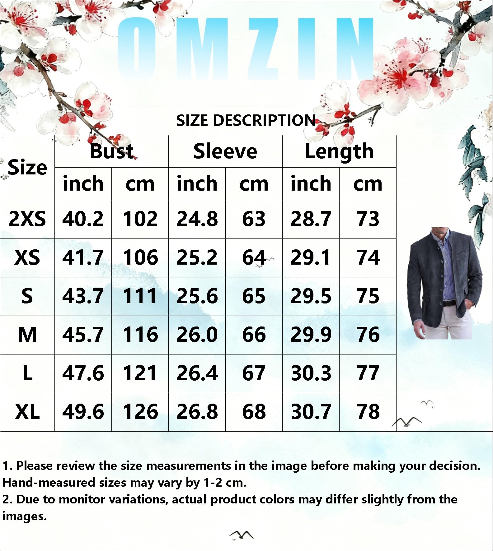 OMZIN Blazer Vintage Homme Veste de Costume en Daim à Manches Longues en Cuir Simili Boutonnée en Un Rangs Élasticisée pour Le Printemps