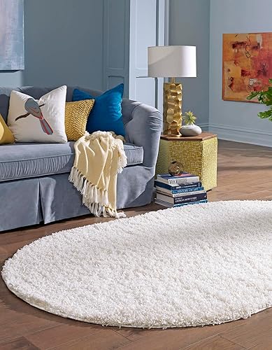 Miniatura 3 de Unique Loom Solid Shag Collection Alfombra de Área (5' 3" x 8' Ovalada, Blanco Nieve)