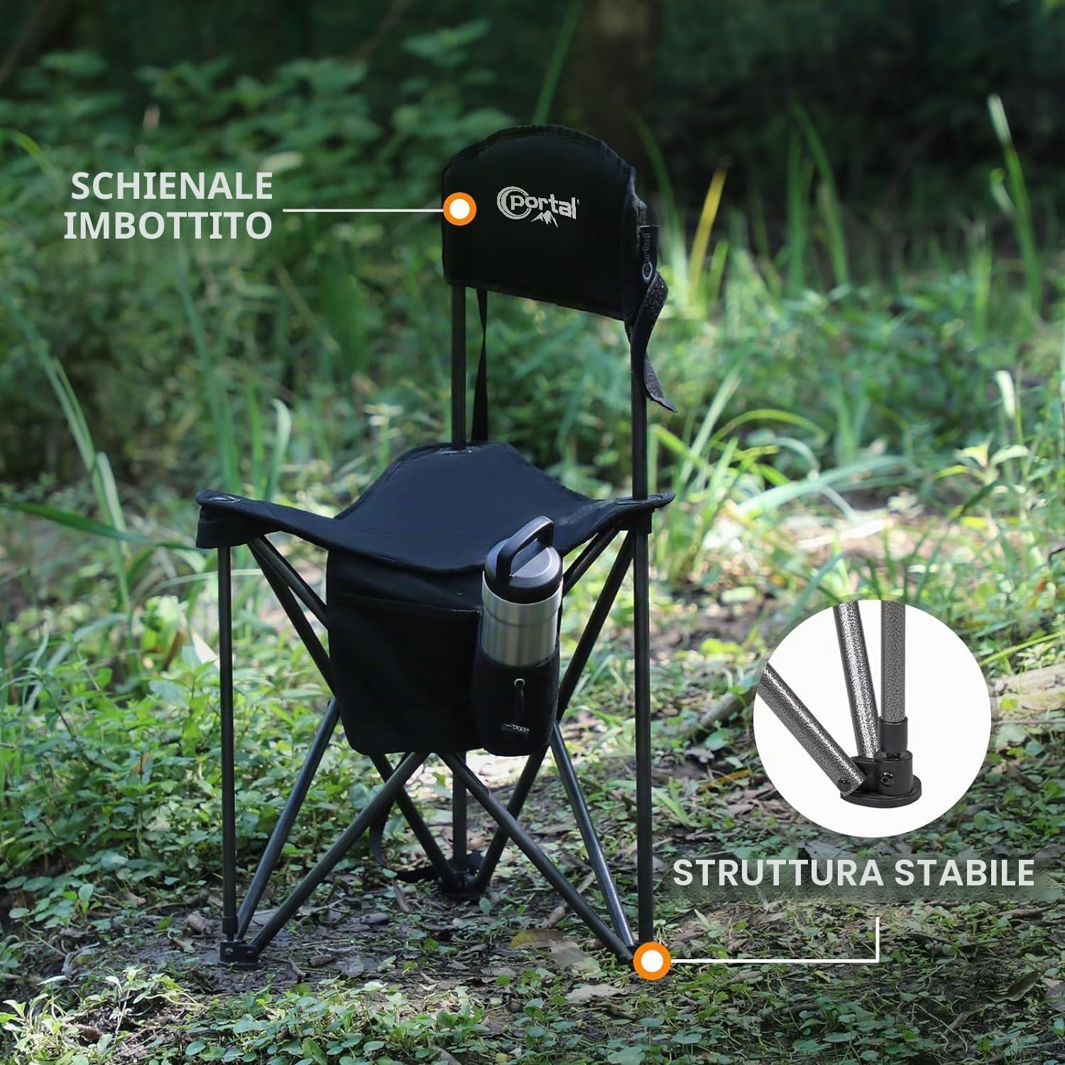 Portal Sgabello da campeggio pieghevole con schienale, portatile, piccola sedia per adulti, sgabello pop up, sedile da viaggio, alto e leggero, per escursionismo, escursionismo, festival, pesca,
