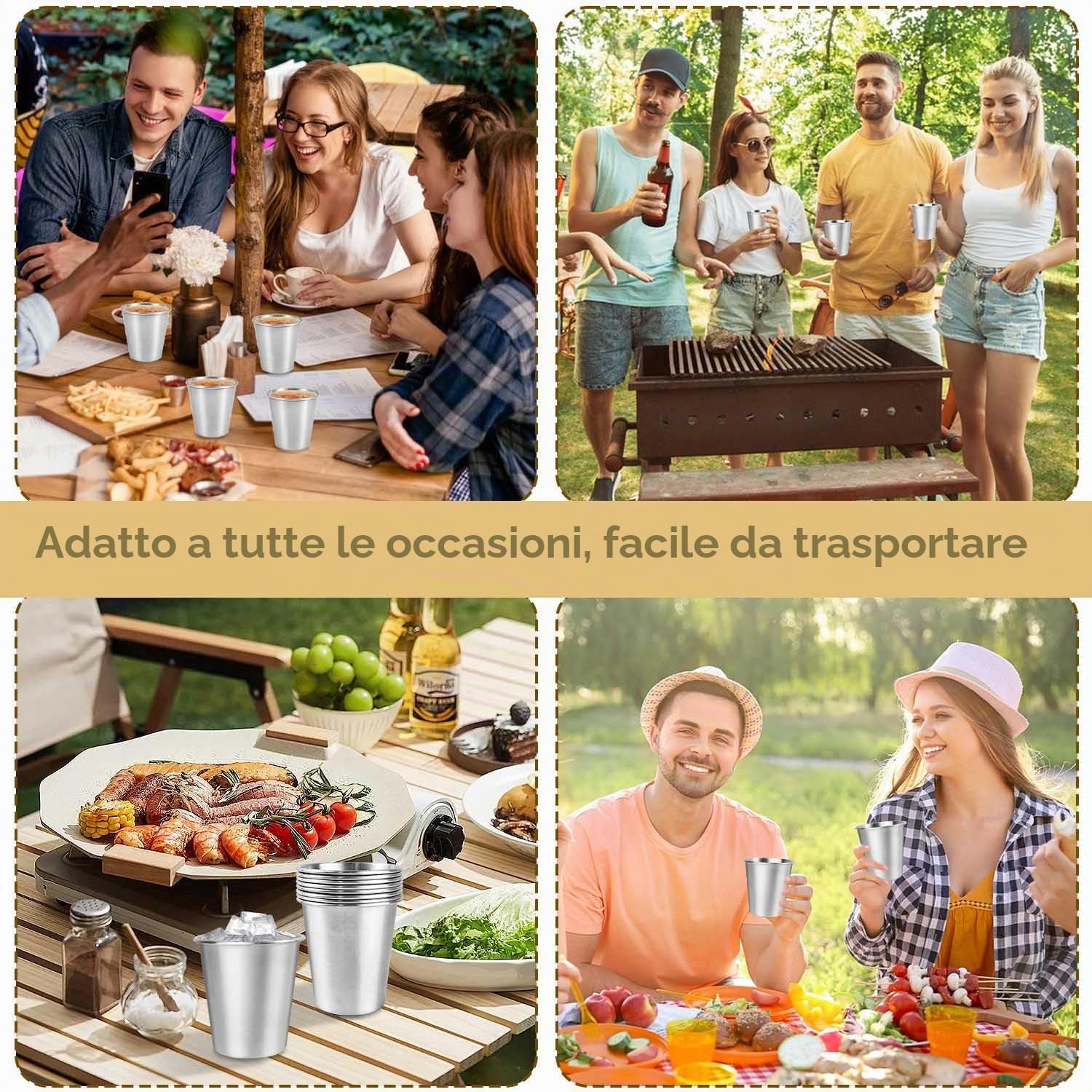 Bicchiere Acciaio Inox, 8 Pezzi 260 ml Bicchieri Infrangibili, Bicchieri da Viaggio, Tazza Campeggio, Riutilizzabile Bicchieri in Acciaio Inox Adatto per Famiglia, Picnic, Viaggi, Barbecue