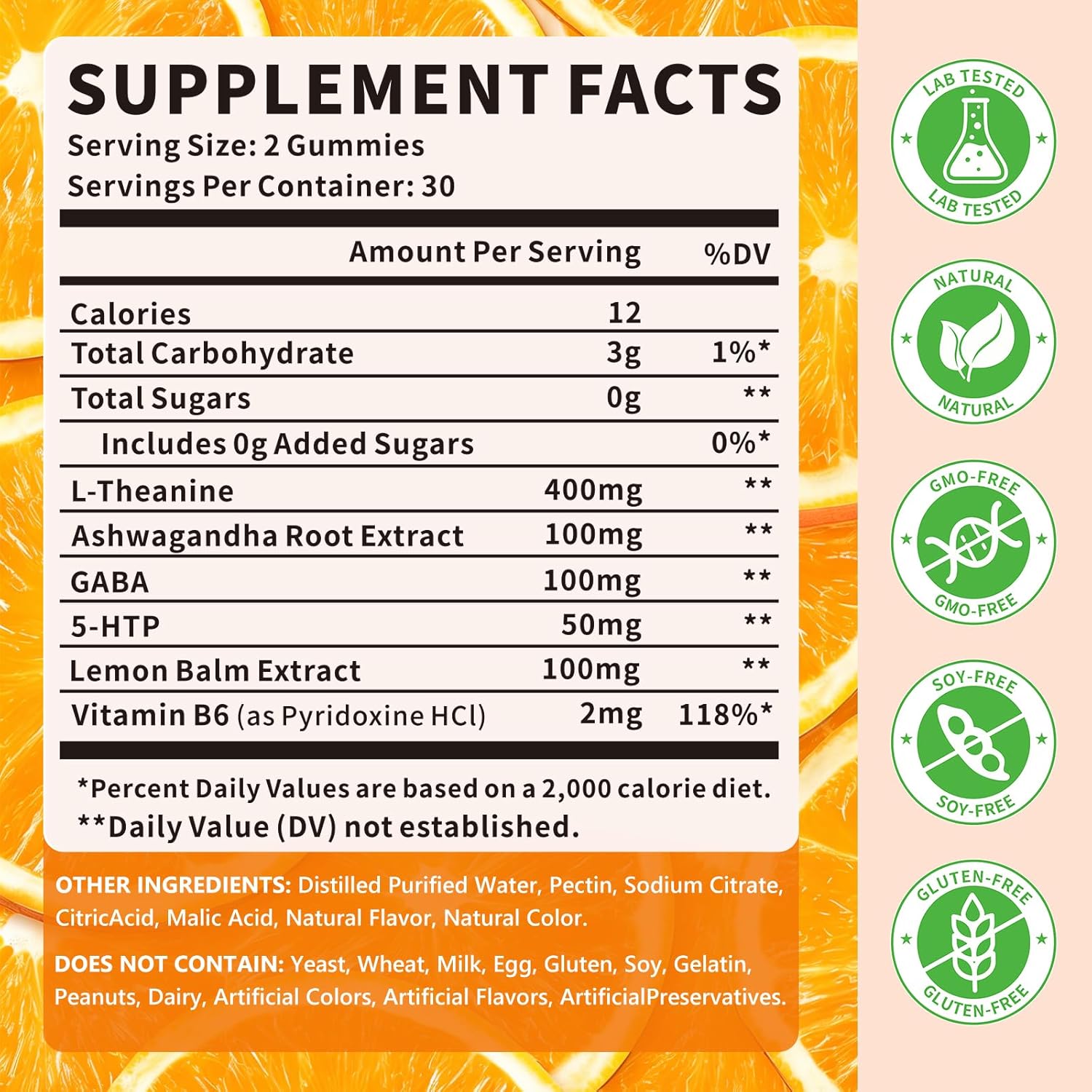 L-Theanine Gummies, Chewable L-Theanine Supplement for Adults & Kids 400mg with Ashwagandha, GABA, 5HTP for Relax, Zzz & Focus Support, Orange Flavor, 120 Counts
