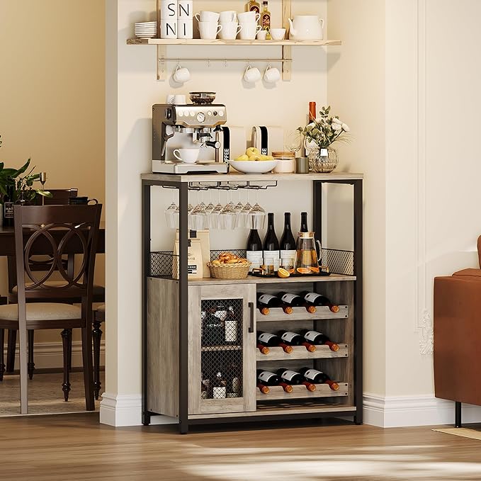 Armario Bar de Vino con Rack y Soporte para Copas, Estantes Ajustables miniatura 3
