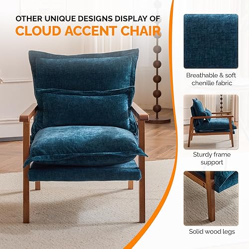 Miniatura 5 de VINGLI Juego de 2 sillones de acento modernos de mediados de siglo con cojín lumbar, sillas de lectura con cojín de asiento de 6.3'' de grosor y