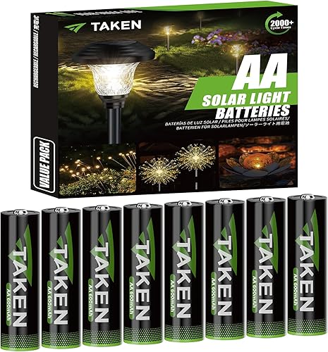 Miniatura 1 de Taken Baterías recargables AA, doble batería AA precargada 1.2V 600mAh NiMH para luces solares, 8 unidades