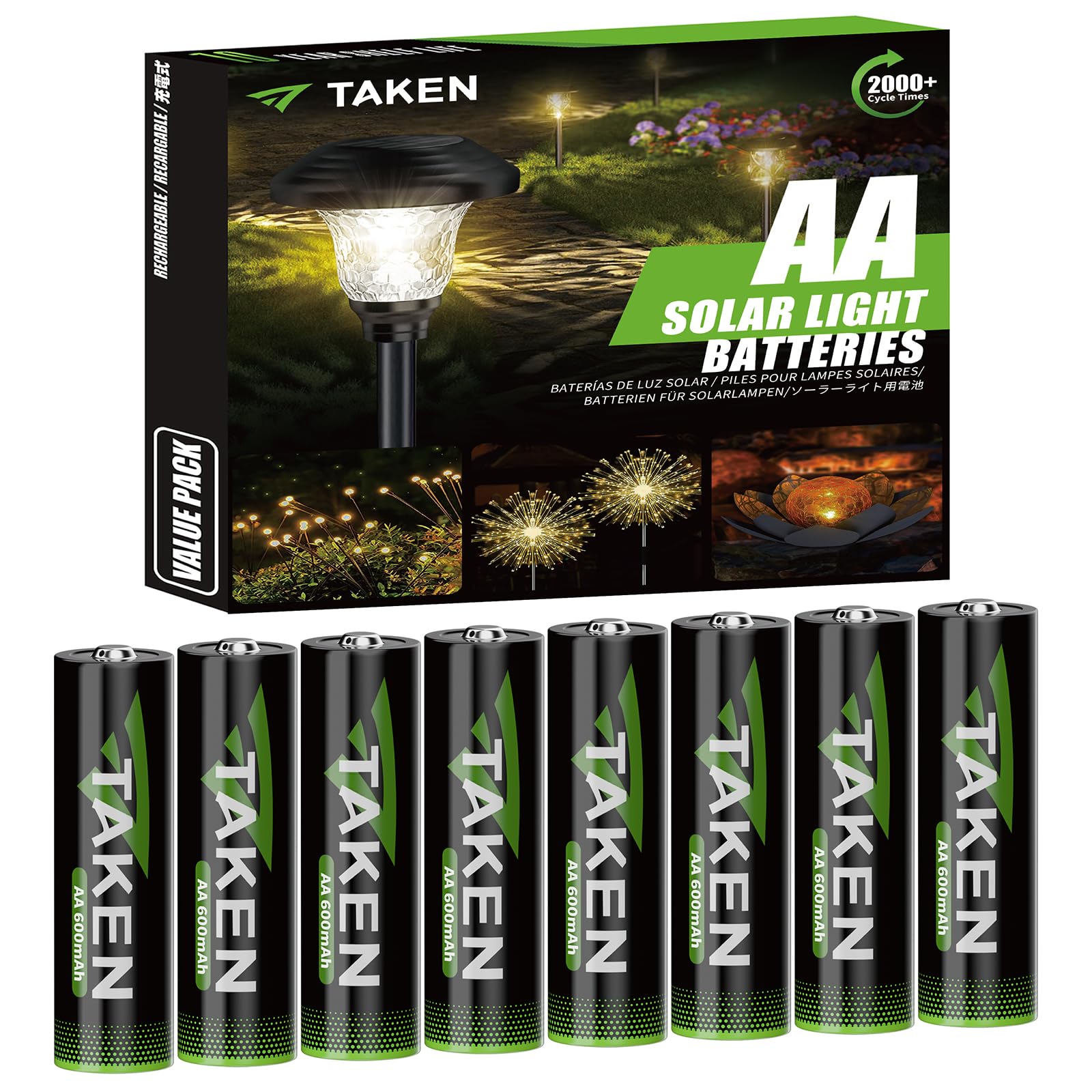 Taken AA Rechargeable Batteries 720mWh 8Pack Double AA Battery Pre-Charged 1 2V 600mAh NiMH for Solar Lights AA