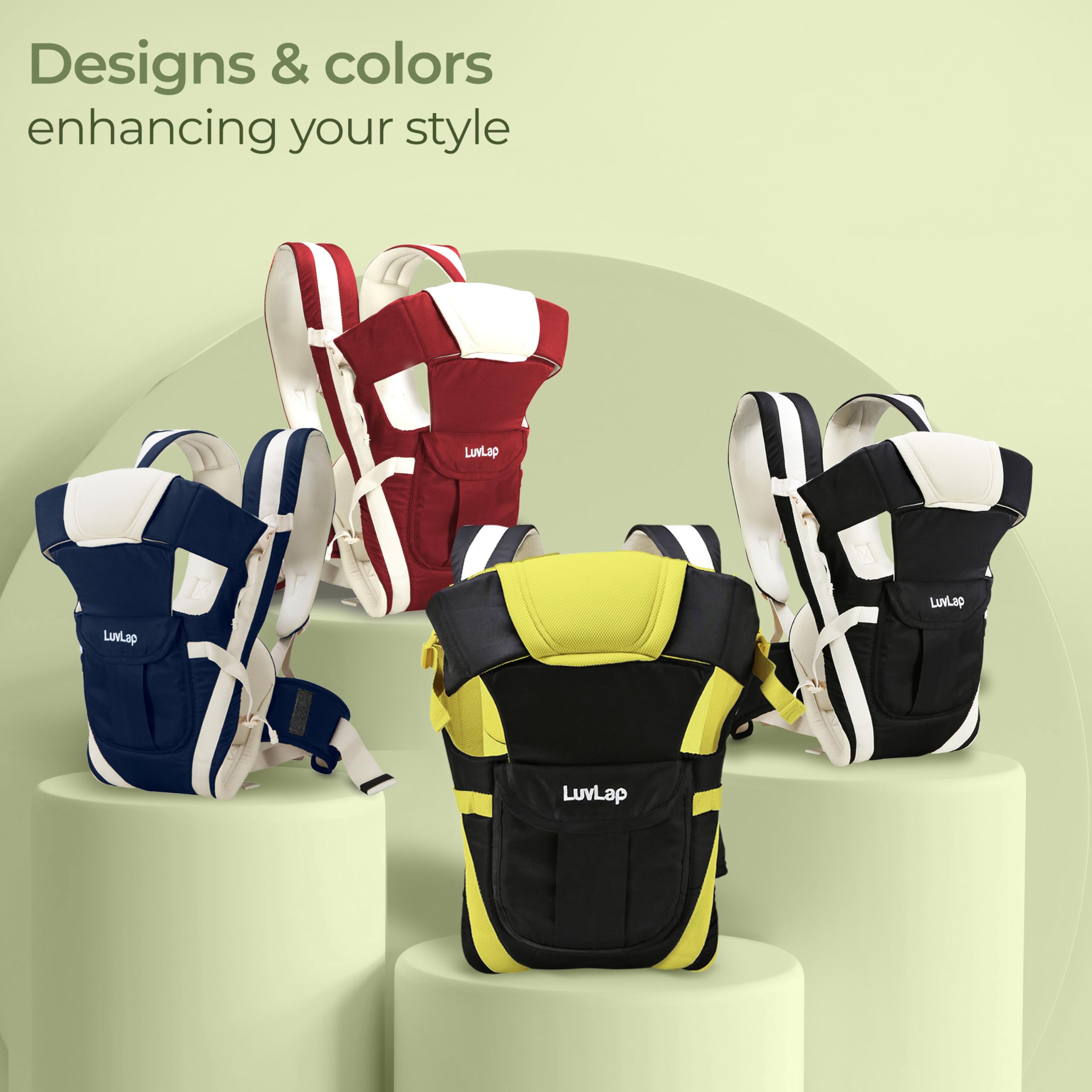 LuvLap Elegant Baby Carrier with 4 Carry Positions, Baby Carrier for 4 to 24 Months Baby,Adjustable New-Born to Toddler Carrier with Cushioned Leg Support, Max Weight Up to 15 Kgs(Black& Green) - Image 7 thumbnail