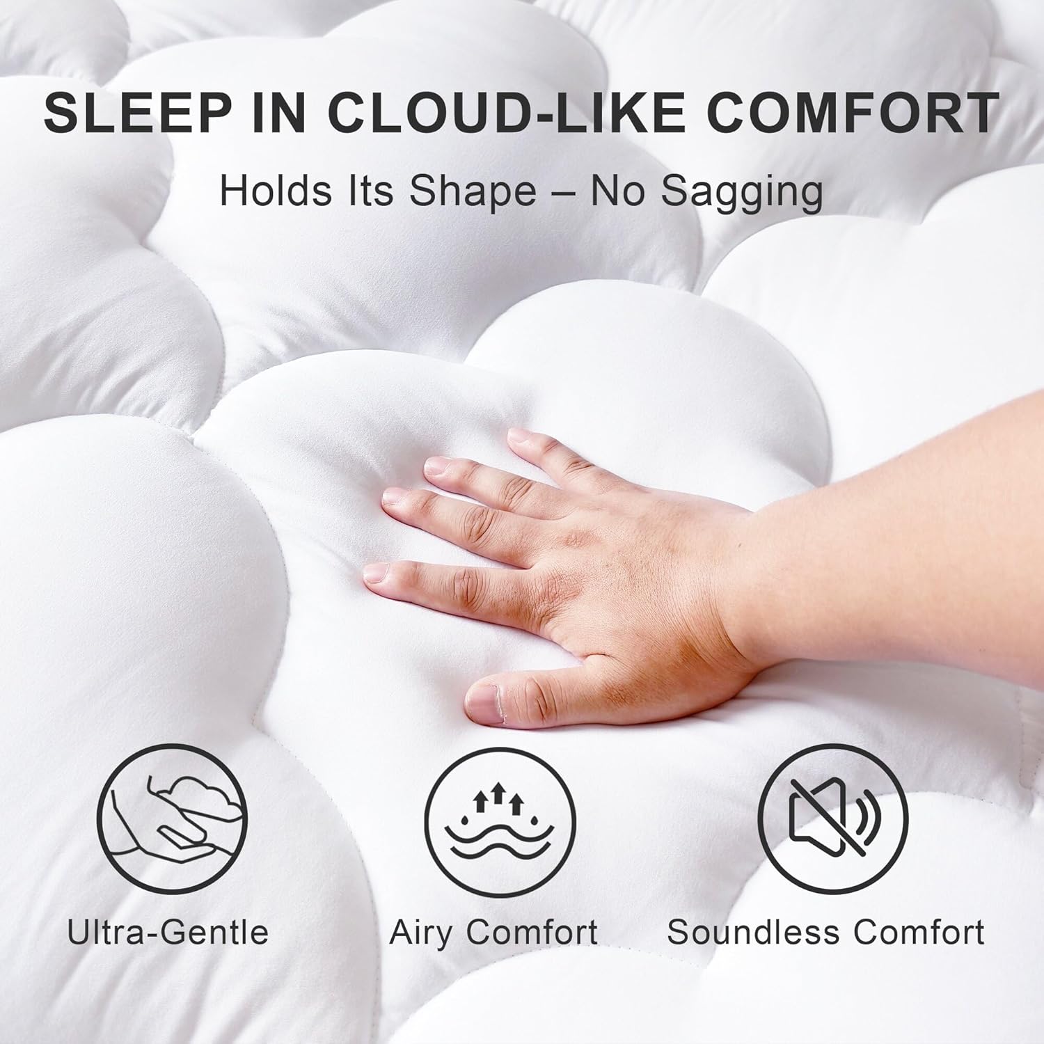 Supportive Quilted Mattress Pad Pillow Top Mattress Cover Protector Cooling Soft for Breathable Padded Fitted 8"-21" Deep Pocket (White,Full Size)