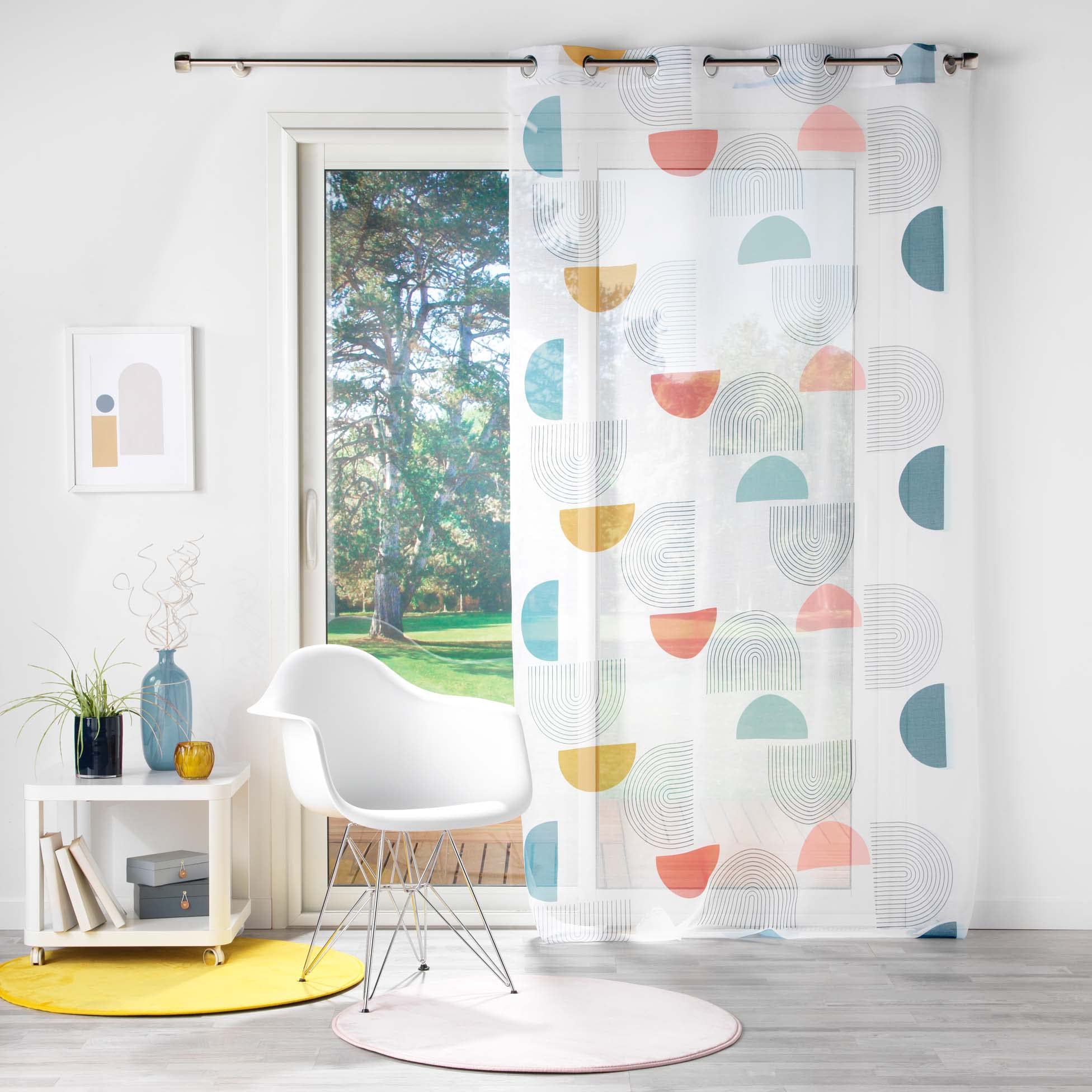 Voilage à œillets 140x240cm Lisana - Voile Sablé Imprimé Pour Salon/chambre