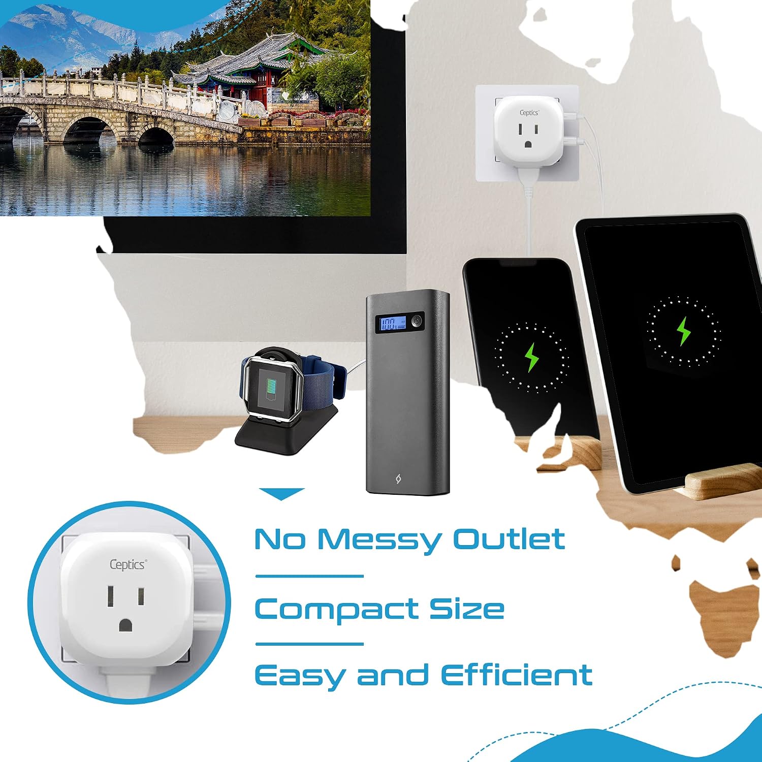 Ceptics Australia, China Travel Adapter - 5 Input with 20W PD-QC 3.1A Dual USB-C and USB - Ultra Compact - Light Weight - USA to Any Type I Countries Such as New Zealand, Argentina and More image 5