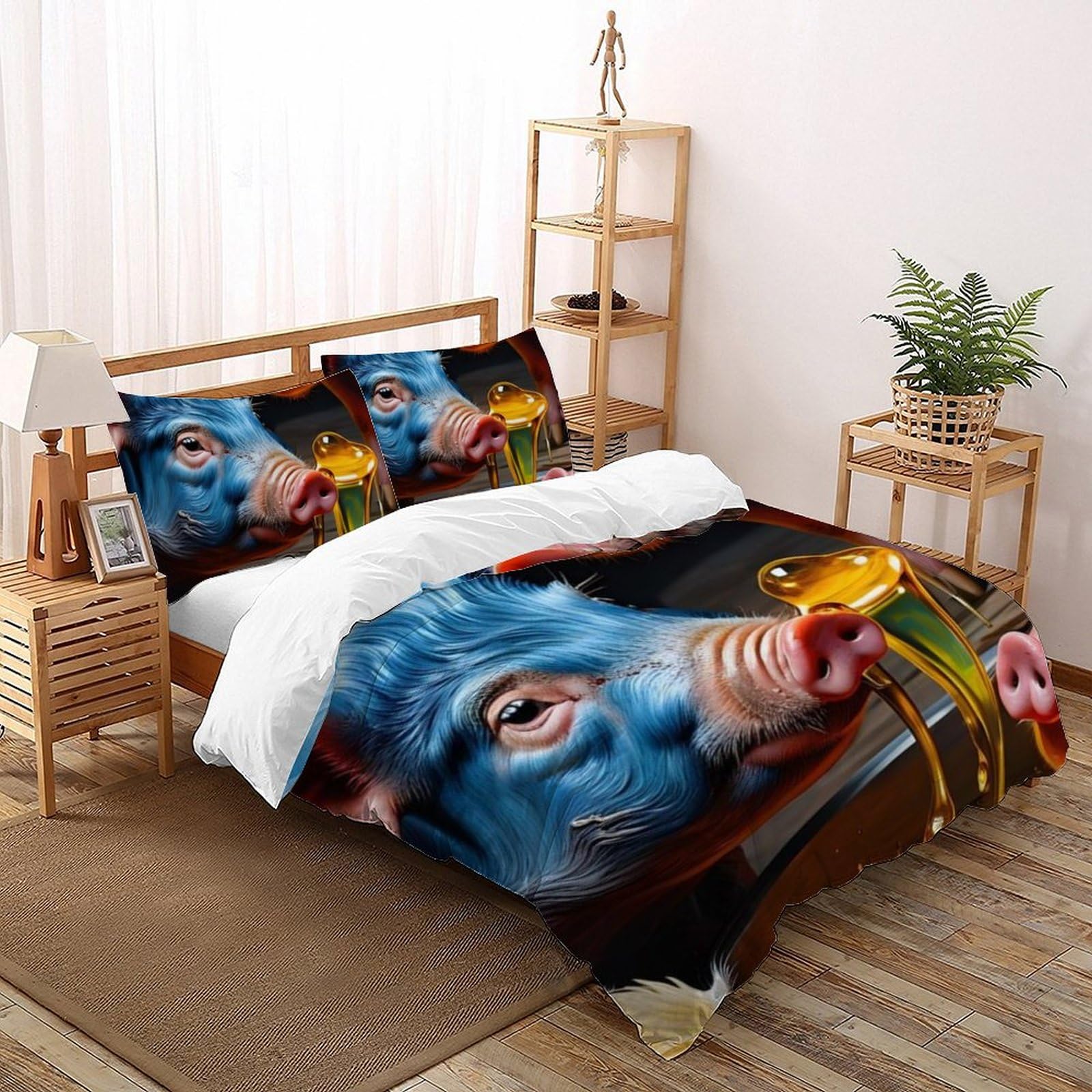 Housse de couette animaux zippée 200x200 Cochon Miel pour en finir avec la couette qui glisse