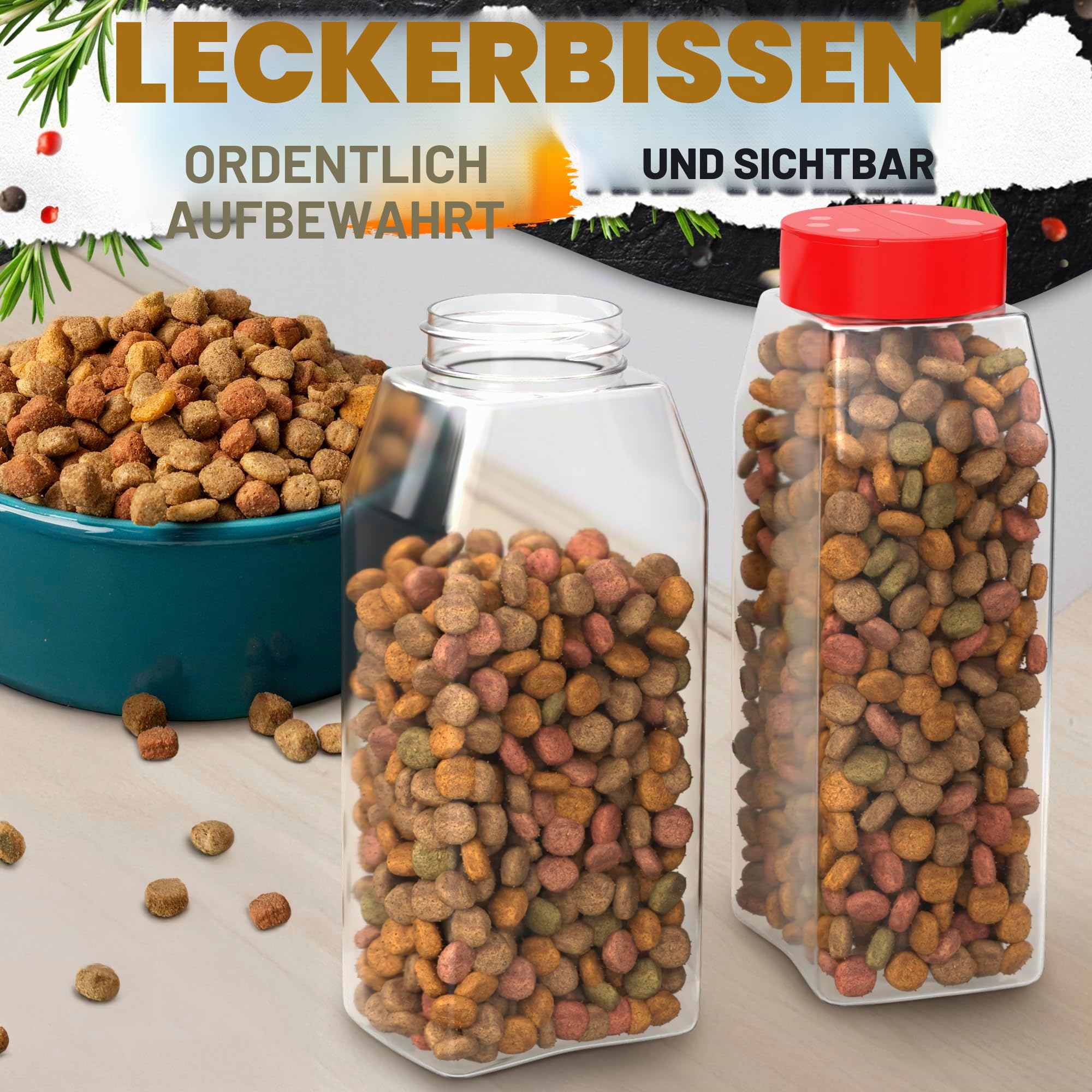 Reluen Große Streuflasche für Gewürze – 907 ml großer Gewürzstreuer aus Kunststoff mit Streudeckel, Gewürzbehälter mit Deckel, Gewürzbehälter mit Deckel, Gewürzgläser, große Gewürzbehälter, 2 Stück