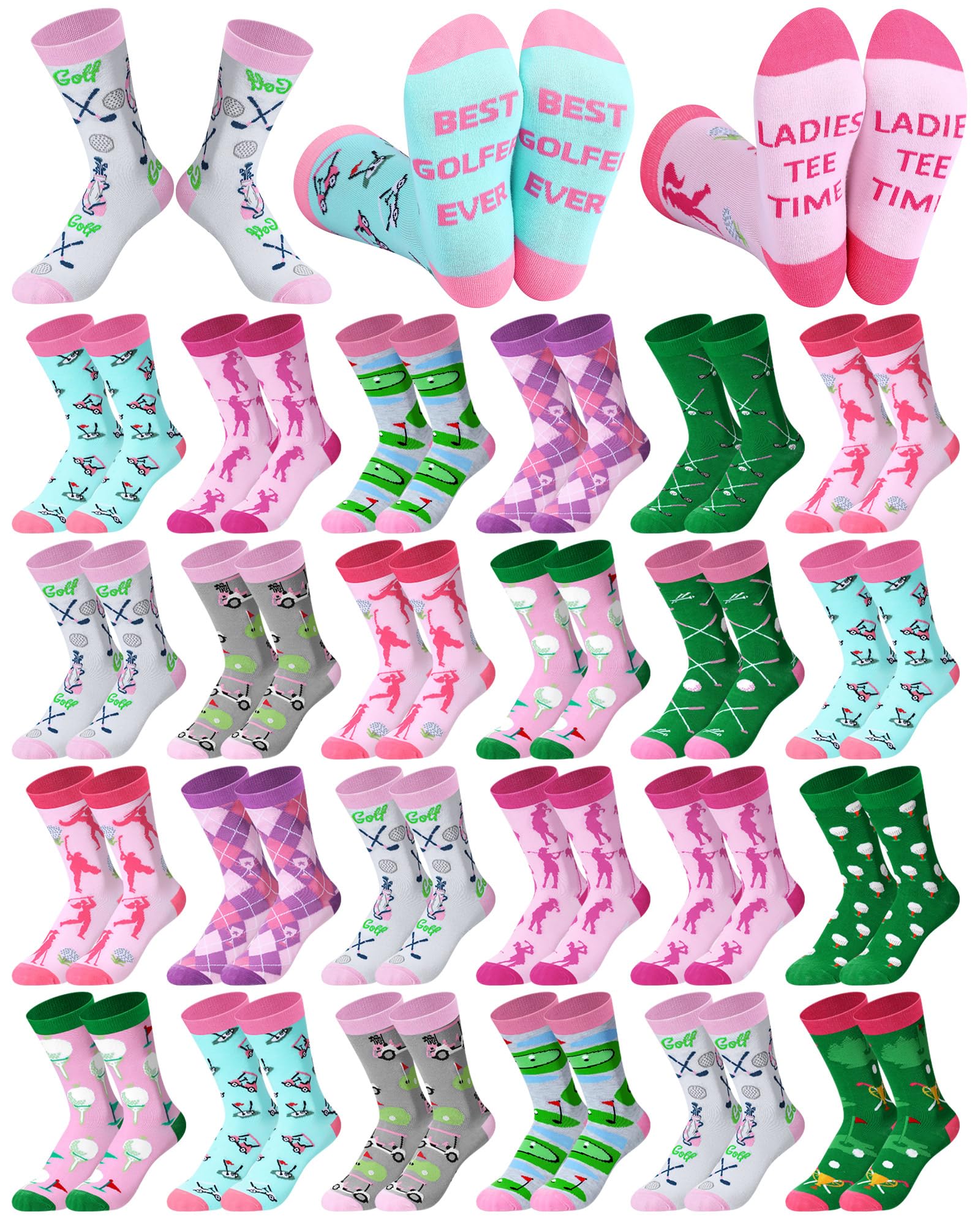 Patelai 24 Paar Damen-Socken mit Golf-Motiv, lustige Golf-Outfits, bunte Freizeitsocken für Golfer, Damen, Geburtstags- und Weihnachtsgeschenke, Mehrfarbig/Meereswellen (Ocean Tides), 9-11