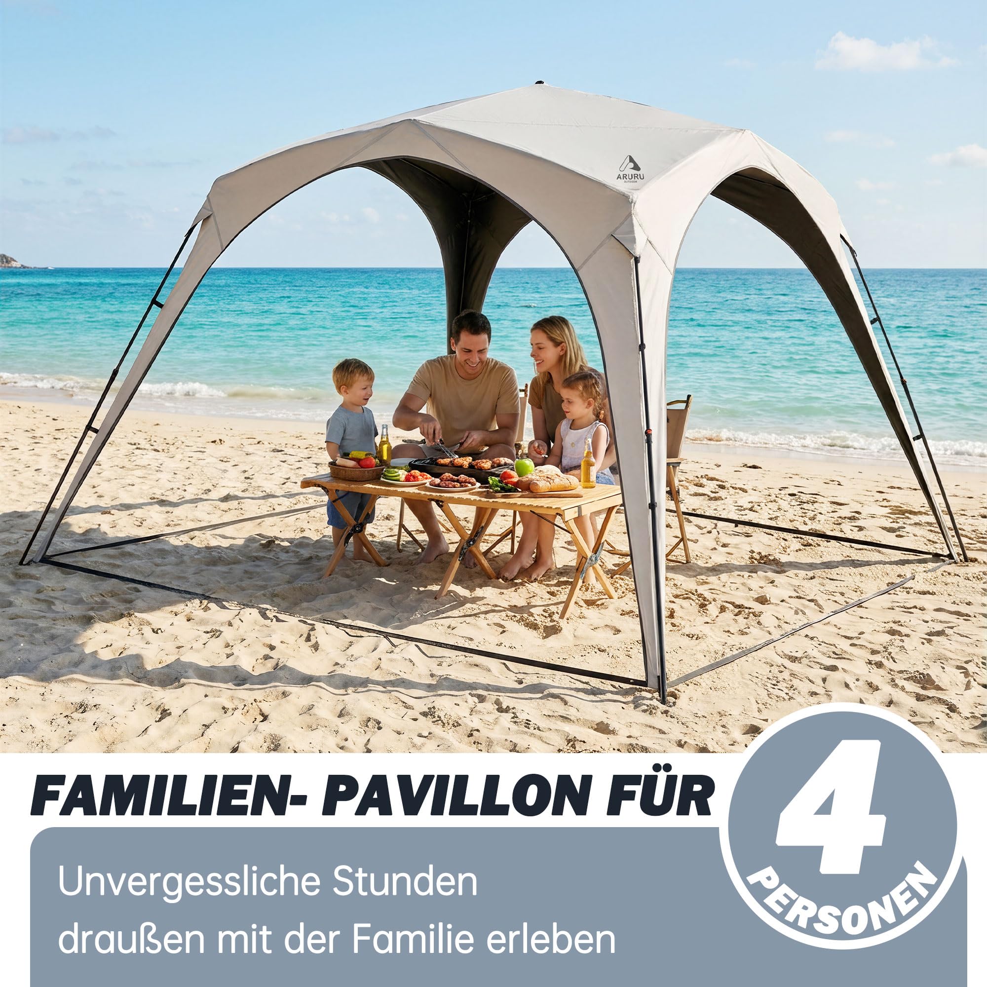 Camping Pavillon 3×3m Kuppelzelt mit 4 or 2×2-in-1 Seitenteilen Wasserdicht Sonnenschutz und Moskitonetz mit Titan-Blackout Beschichtung Camping & Strand & Gartenzelt Pop Up Zelt Aufbau