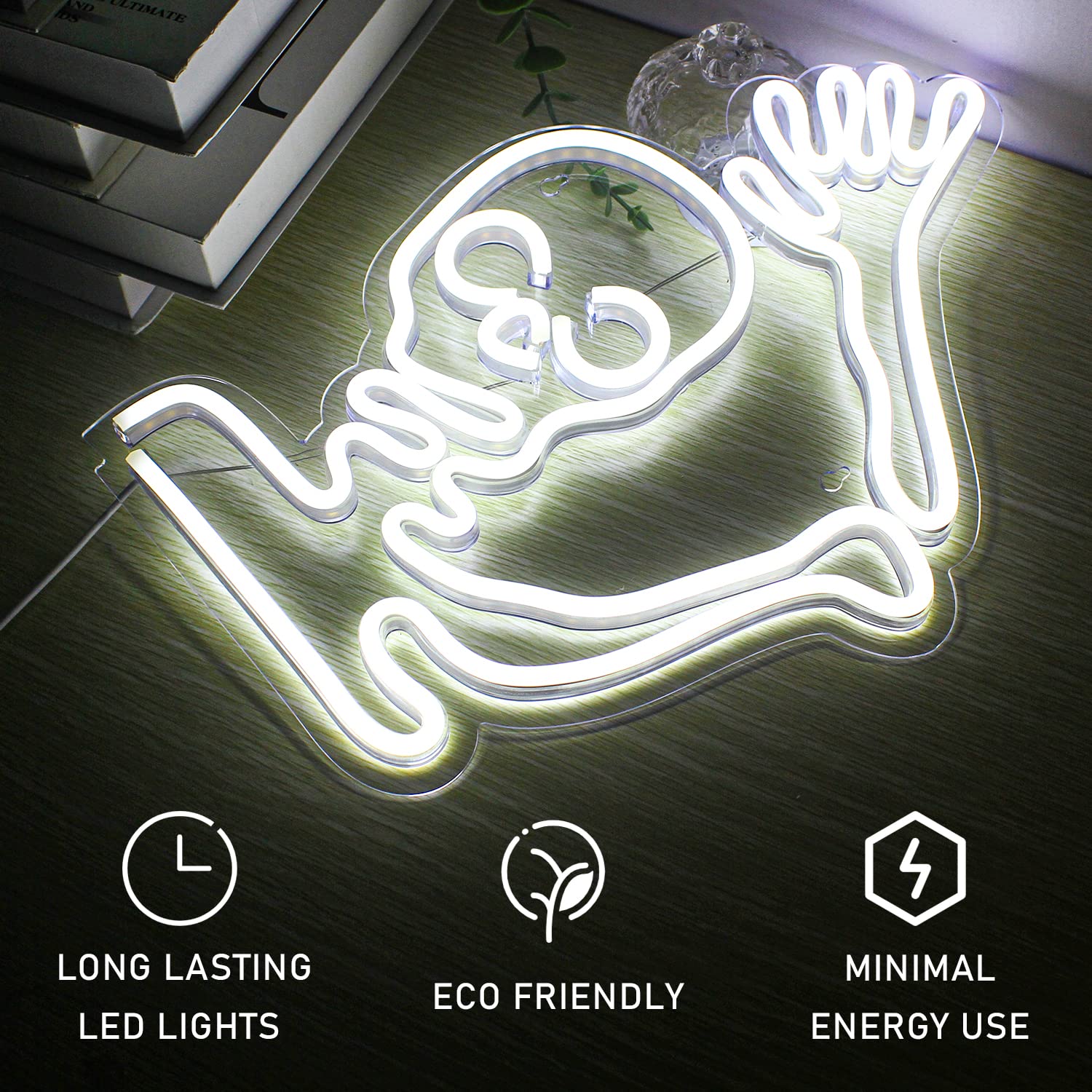 FAXFSIGN Skeleton Skull Neon Sign White Halloween Waving Ghost Led Light Up Signs for Wall Window Decor Usb Fun Lamp Neon Light Signs for Bedroom Beer Bar Man Cave Birthday Halloween Party Gifts