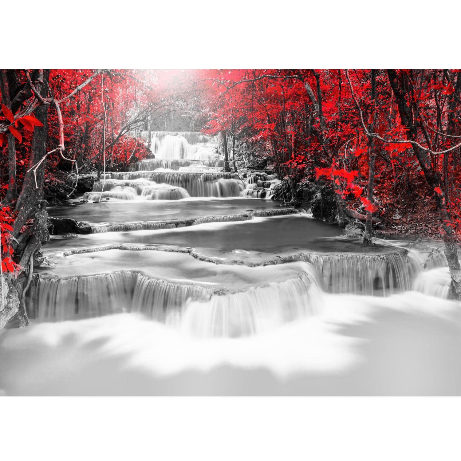 Runa Art Waterfall Grey Red Photo Wallpaper Waterfall Modern Non-Woven Living Room Bedroom Wall Decoration - Made In Germany - Grey Red 9587010A