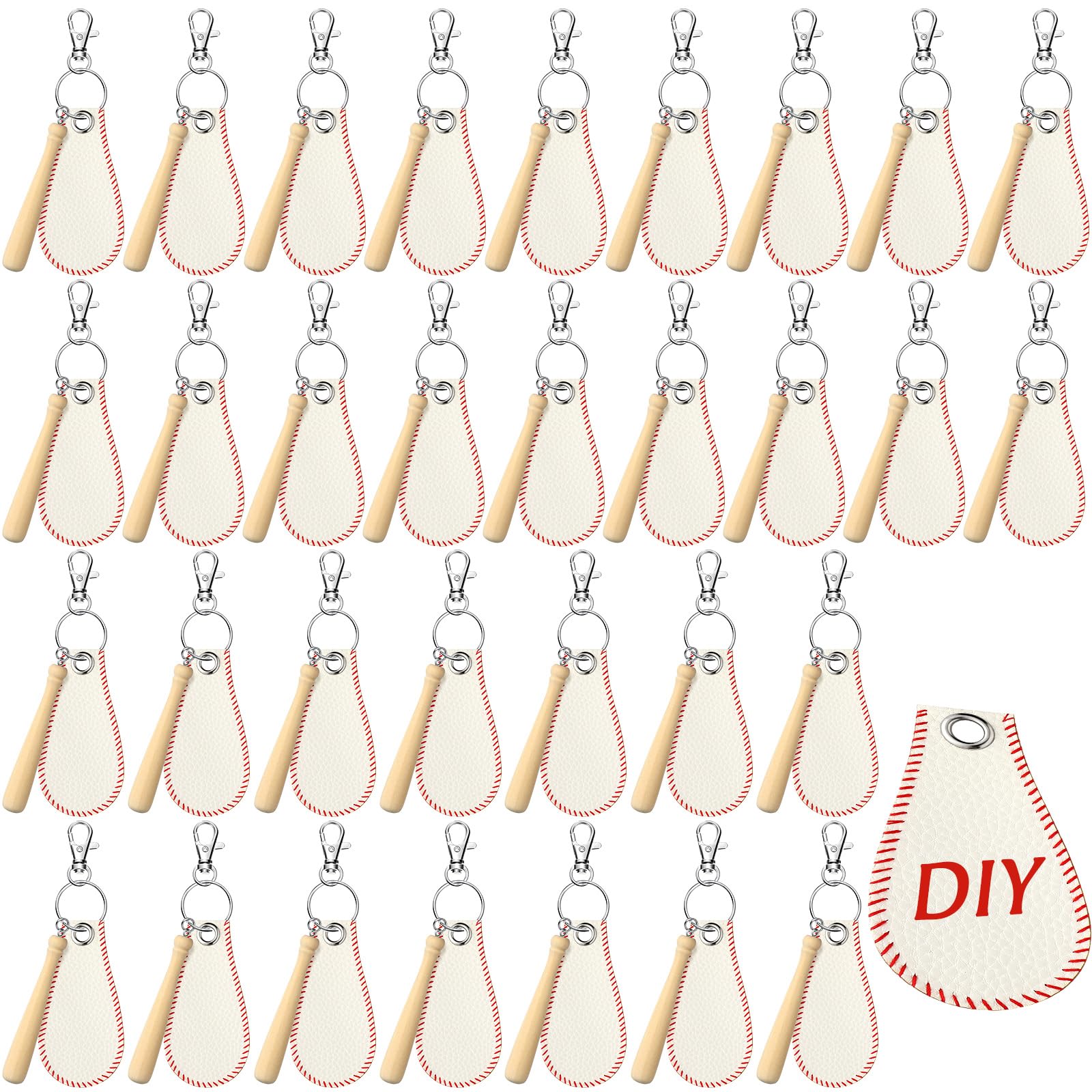 Ferreve 32 Set 20 Set Baseball Softball Keychain Bulk Baseball Party Favors Luggage Tags Travel Labels with Ring DIY Name ID Card Softball Birthday