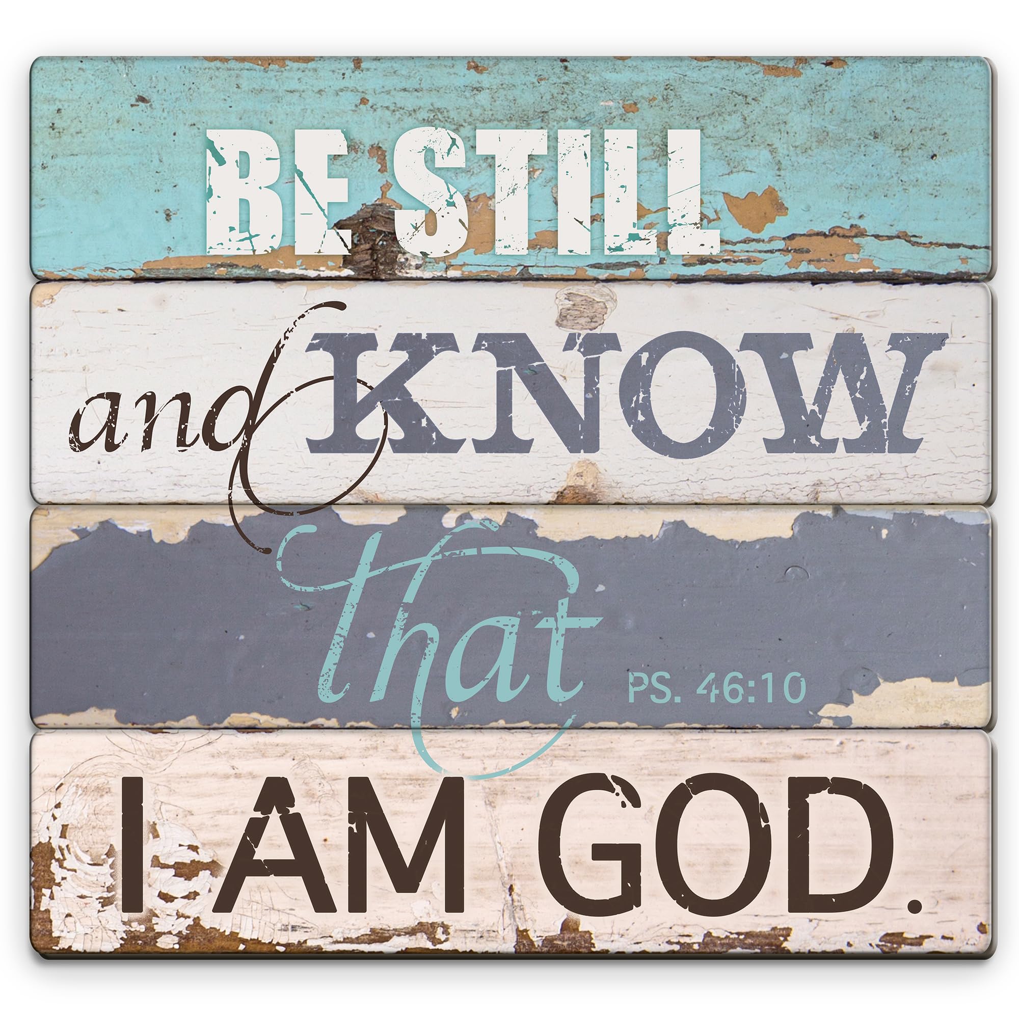 Christian Art Gifts - Be Still and Know Decoupaged Wooden Wall Art - Psalm 46:10 - Lighthouse Collection