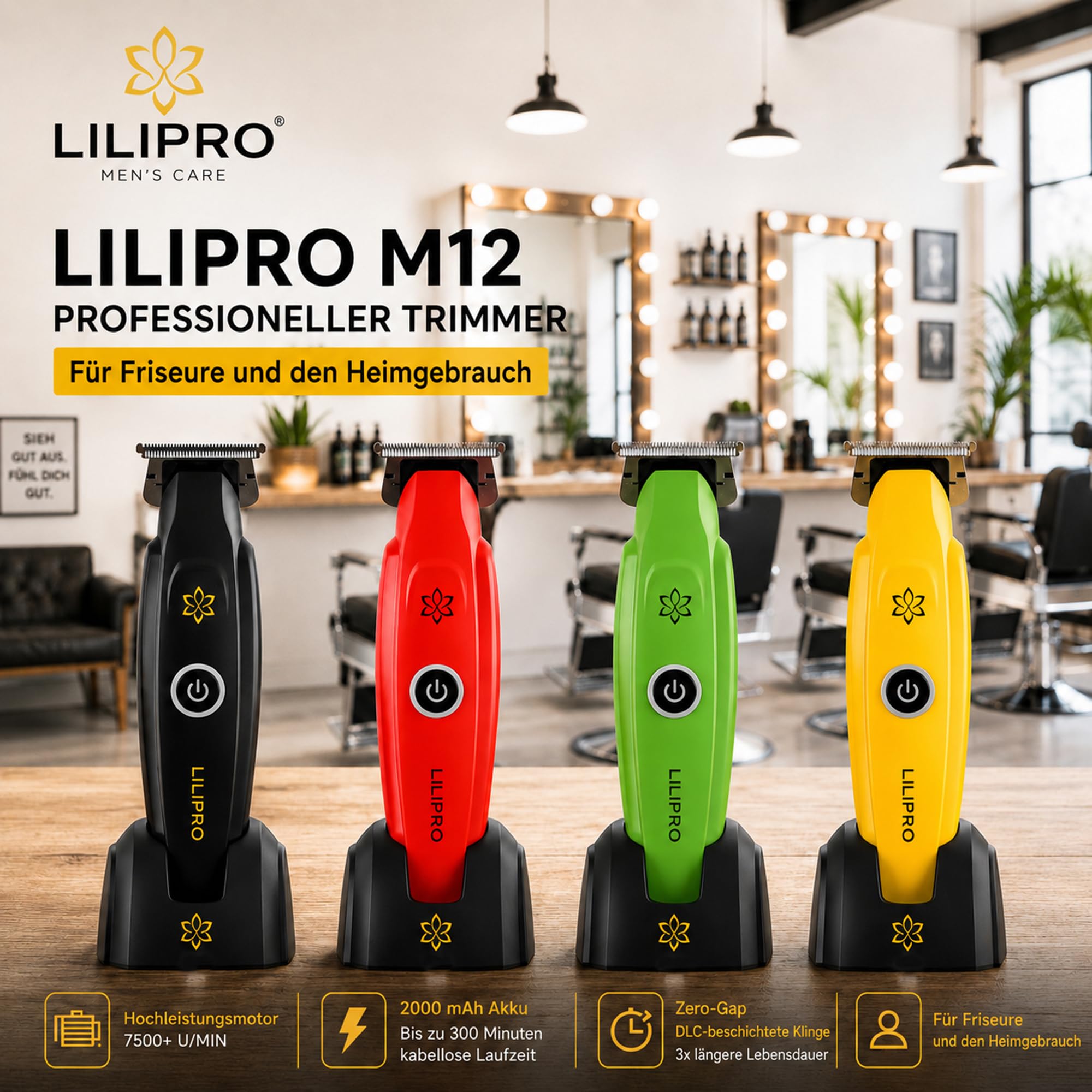 M12 Tagliacapelli Professionale Uomo e Regolabarba | Trimmer Professionale Capelli e Barba con Lama T DLC Zero Gap, 7500+ RPM, Ricarica USB-C, Batteria 2000 mAh, Silenzioso e Preciso