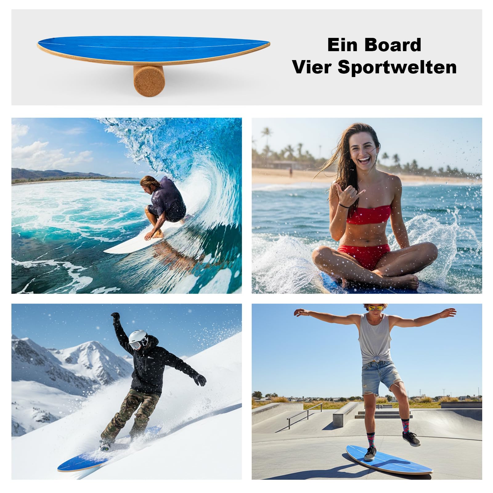 Surfin Balance Board aus Echtholz 150kg Tragkraft 2-in-1 Rolle & Kugel System für Erwachsene & Kinder