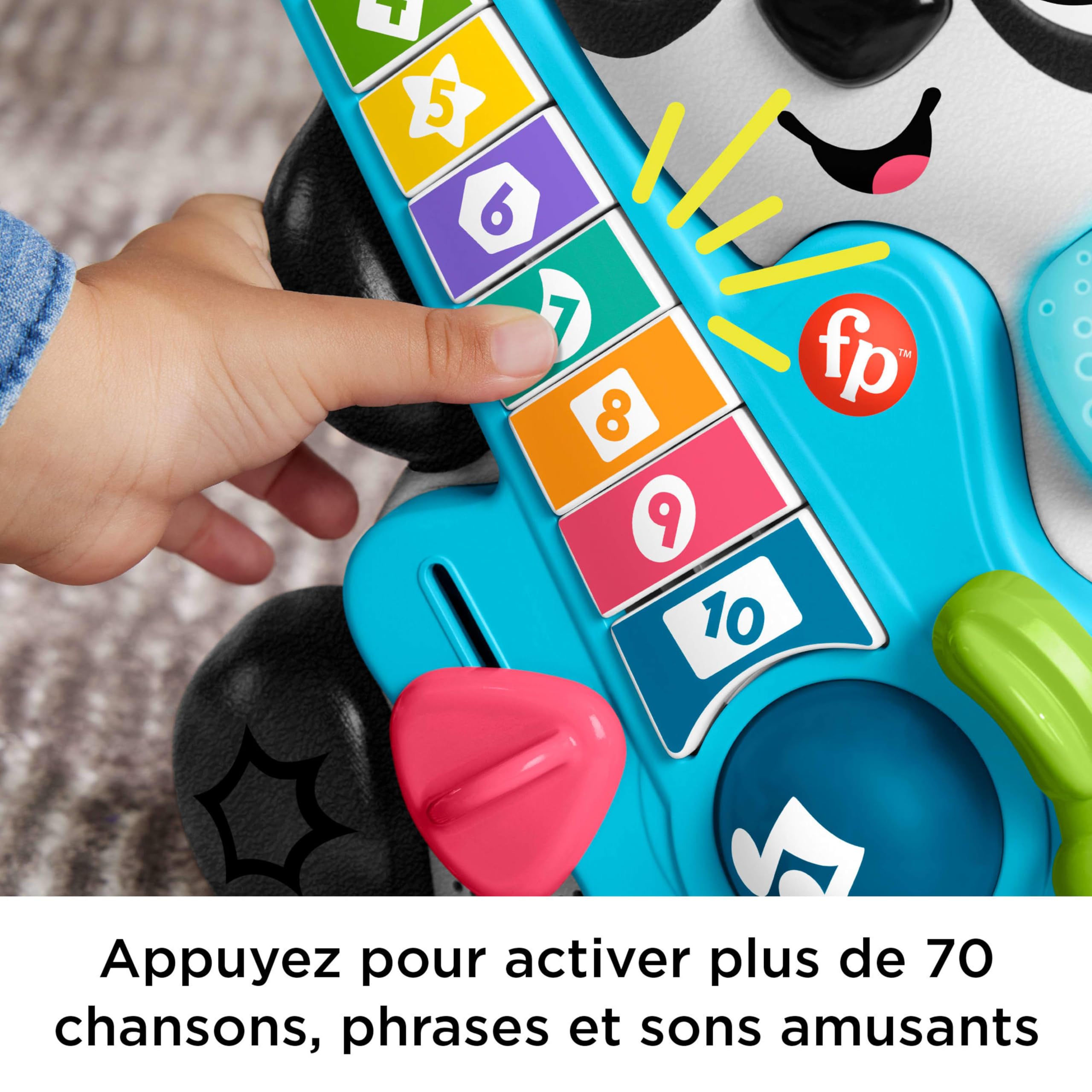 Fisher-Price Jouet d’éveil Sync Squad Panda Chiffres pour bébé et tout-petit avec musique et lumières interactives, à partir de 9 mois, version française, HYK95