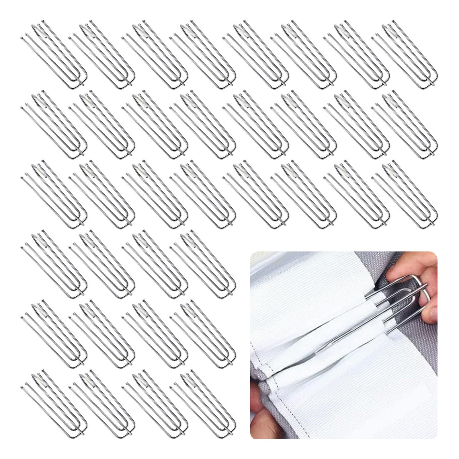 40 Pcs Pinch Pleat Curtain Hooks, Stainless Steel Heavy Duty Metal Curtain Hooks for Window, Door, Living Room, Bedroom, Bathroom (Silver)