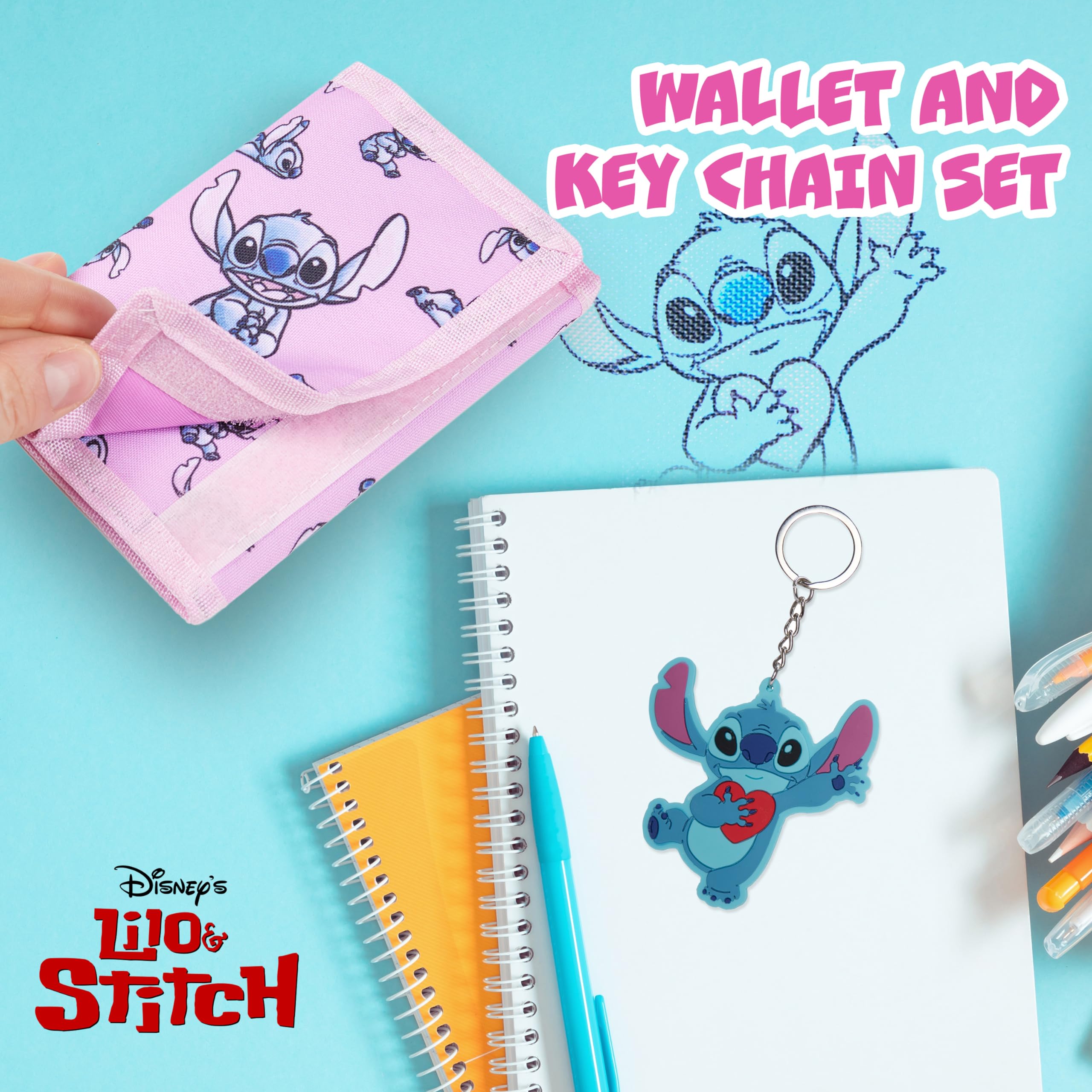 Disney Portafoglio Bambina - Set Portachiavi e Portafoglio Ragazza - Frozen Stitch Gadget Regalo Ufficiale (Rosa Stitch)