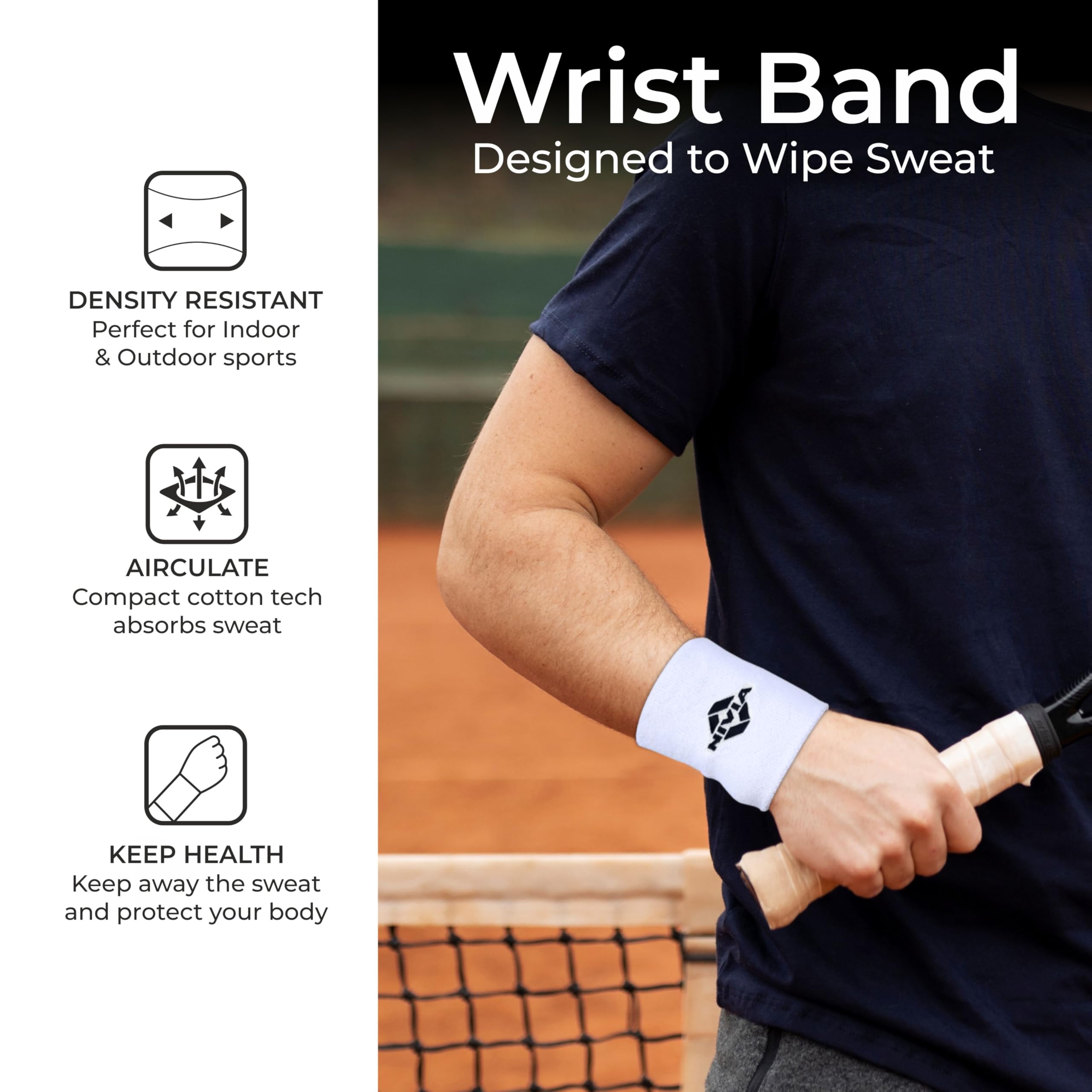 Nivia Sweatband for Men & Women, Wristbands for Tennis, Basketball, Running, Sweat Band for Gym & Athletes (Large, White)