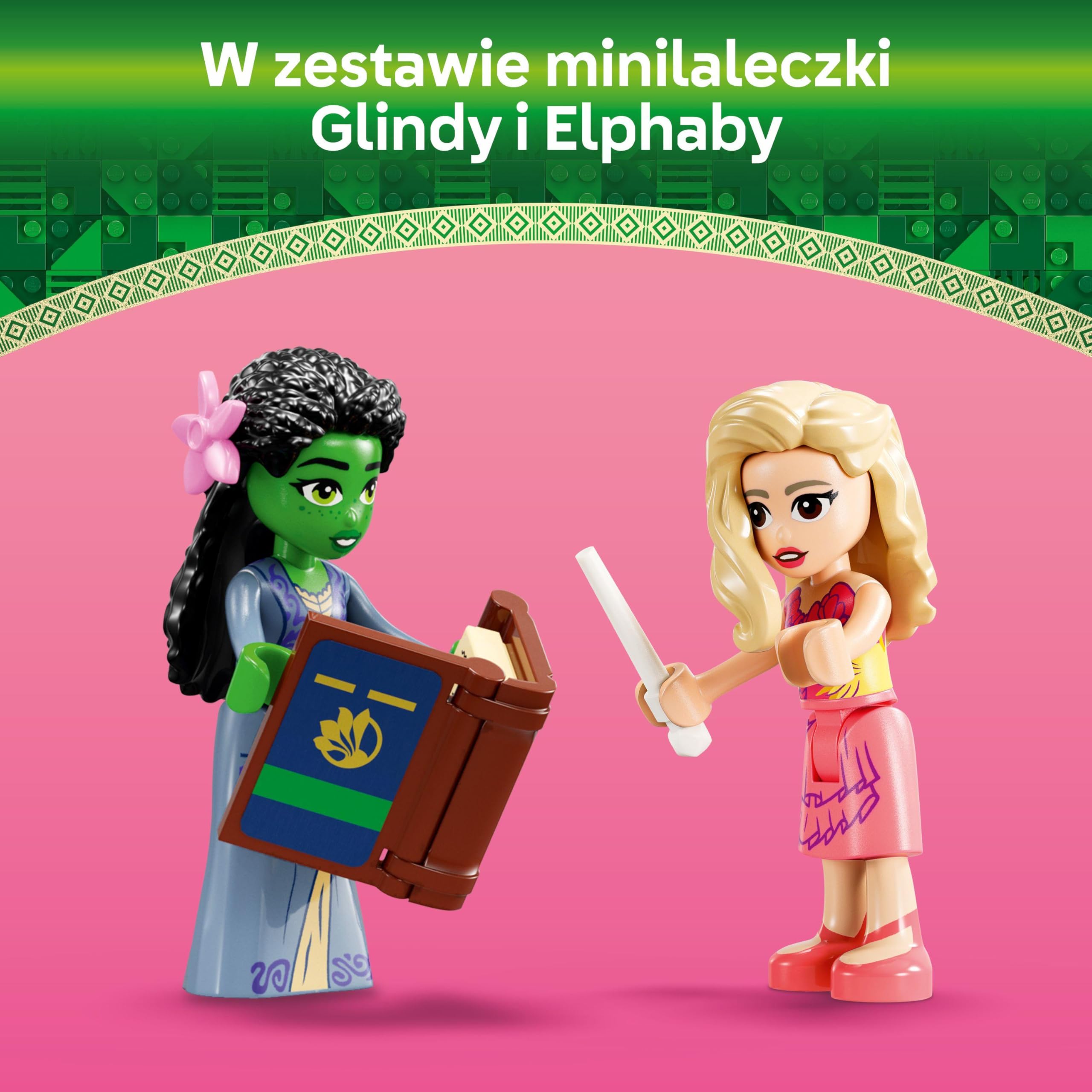 LEGO Wicked Akademik Glindy i Elphaby, Kreatywna Zabawka dla Dziecka do Zbudowania, Zawiera 2 Minilaleczki, Pomysł na Prezent dla 8-latki i Fanów Domków dla Lalek, dla Dziewczynki i Chłopca, 75683
