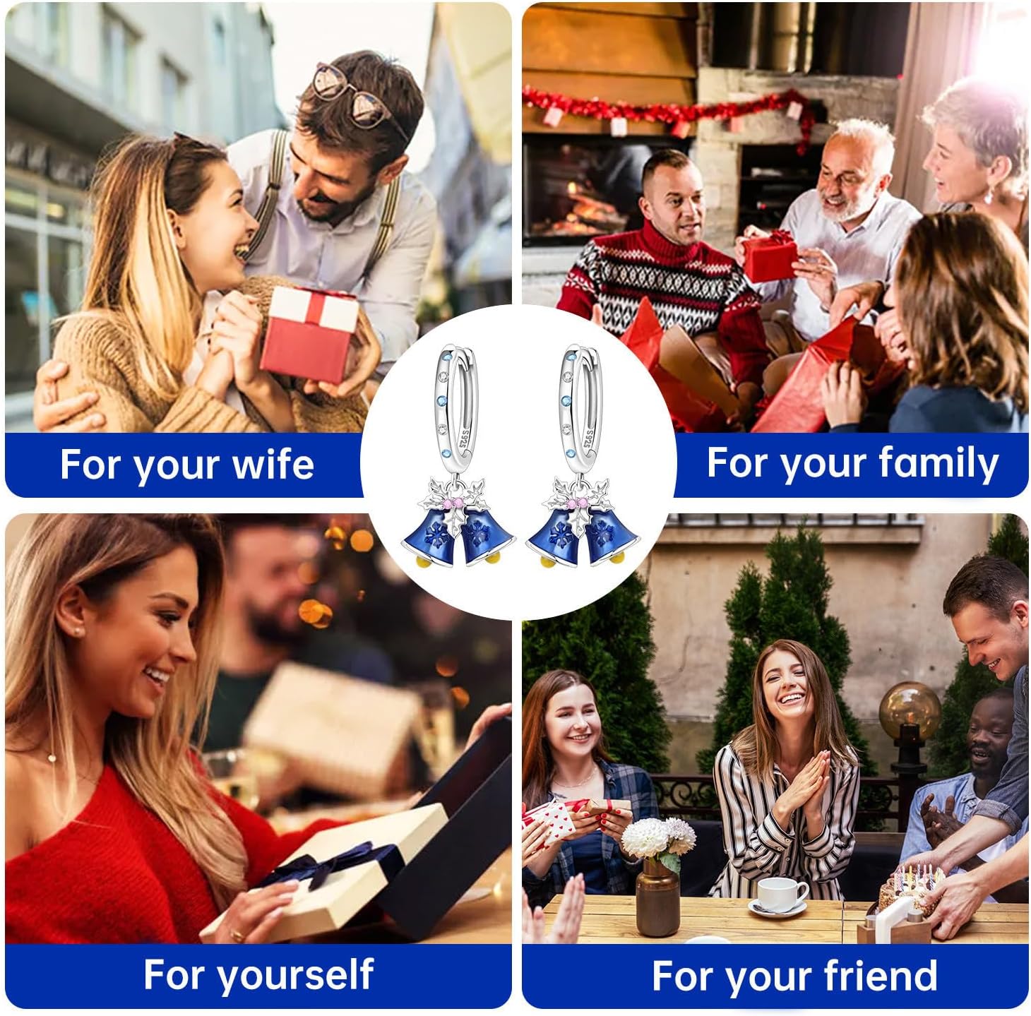 Cycuff 925 Sterling Silver Hoop Earrings Colorful Cubic Zirconia Jewelry Drop Earrings for Women Set Earring Gifts for Her (Blue Bell Earrings) - Image 5