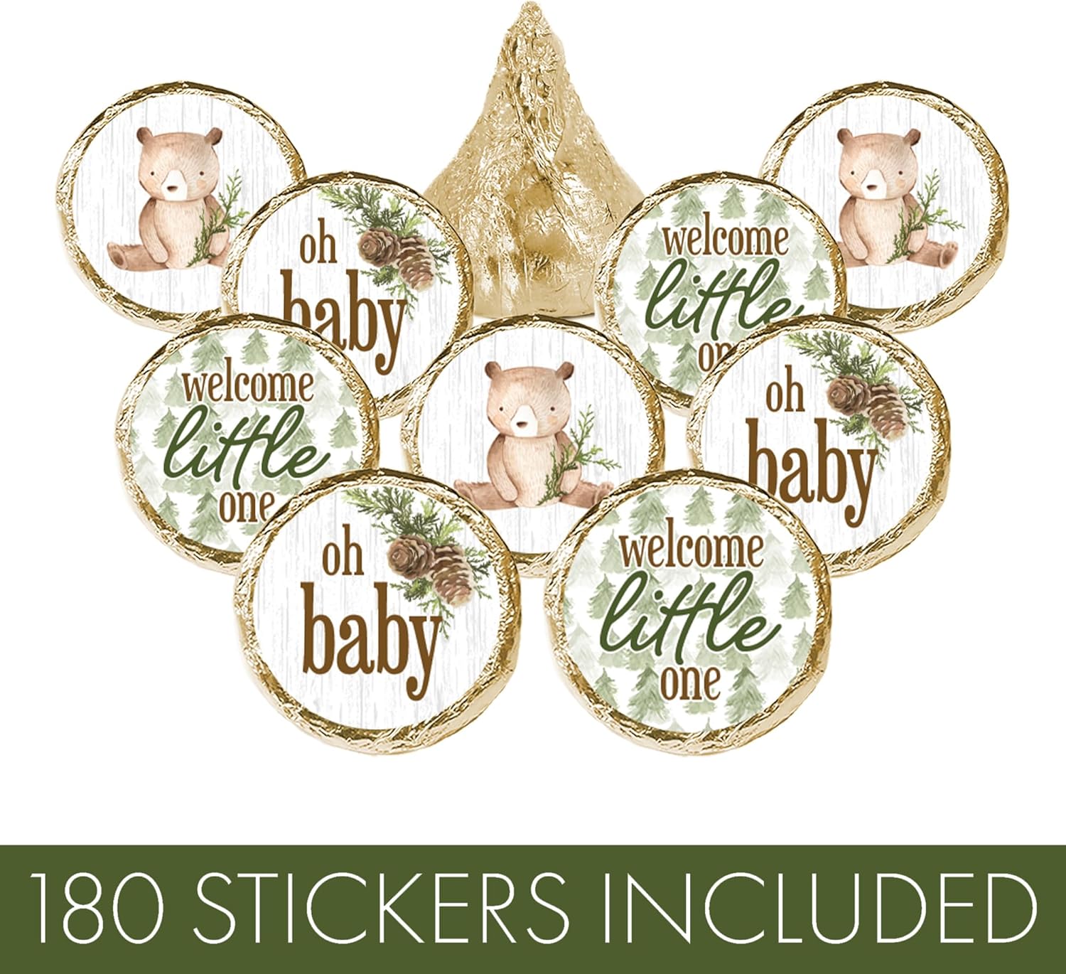 Woodland Bear Baby Shower Favor Stickers for Chocolate Kisses Party Favor Candy Labels - 180 Count - Image 5