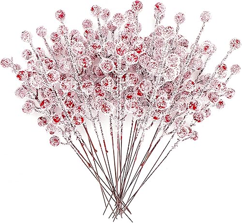 Miniatura 2 de 24 piezas de púas artificiales de bayas en aerosoles de nieve esmeriladas de Navidad, ramas de invierno para rellenos de árboles de Navidad,