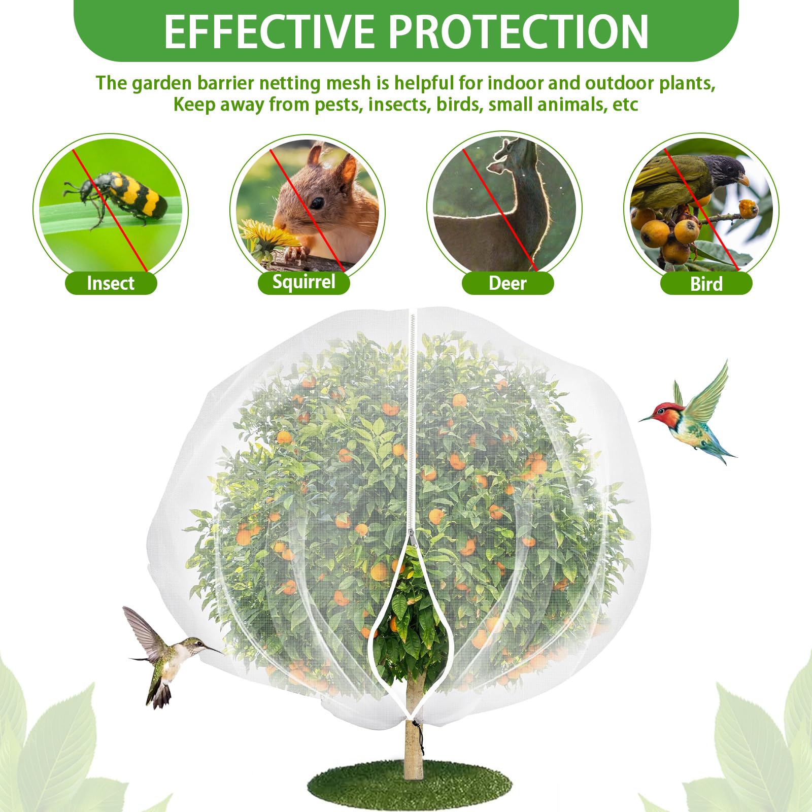 2 pcs 5.9 x5.9 ft Large Fruit Tree Netting Bags,Bird Netting for Blueberry Bushes with Zipper and Drawstring,Garden Netting from Squirrels and Birds Other Animals for Cherry Apple Tree