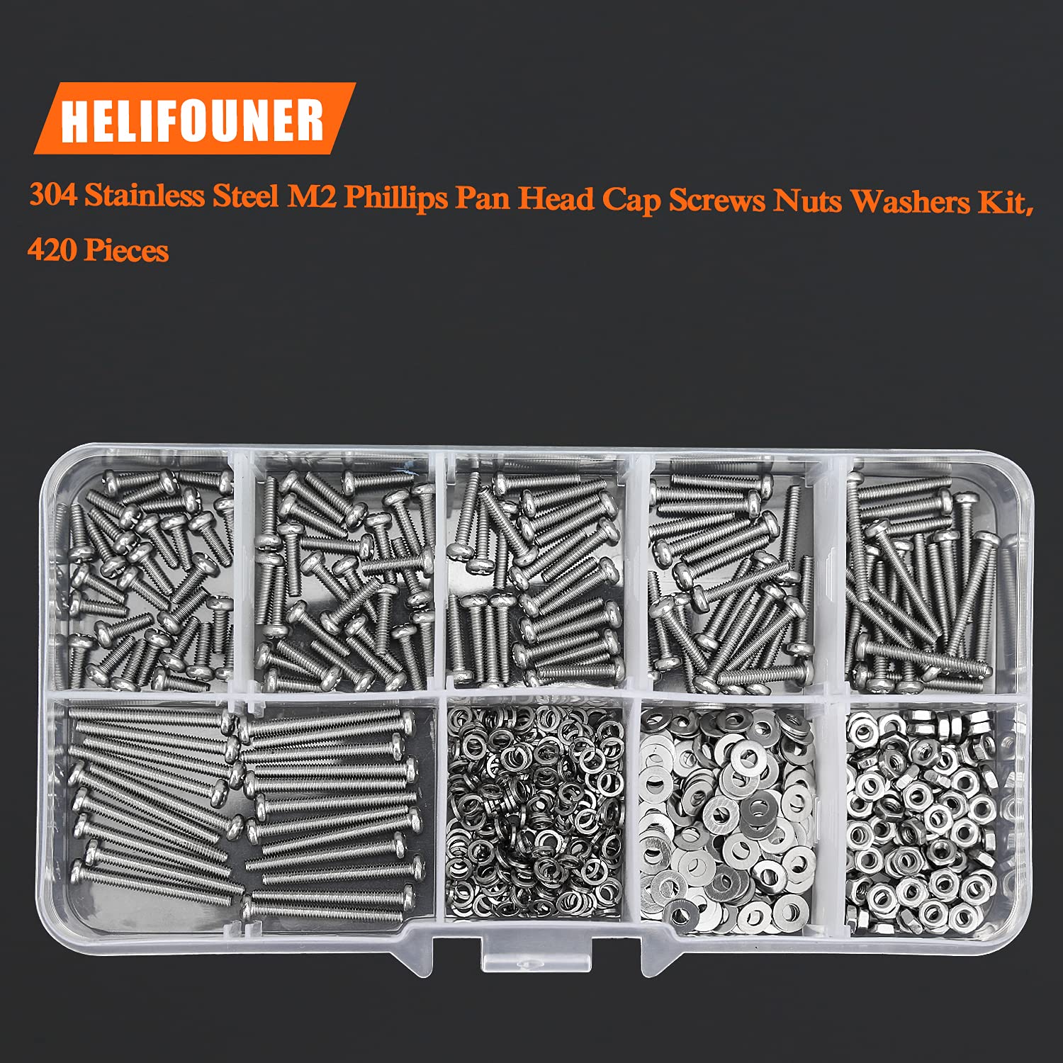 DTGN 1280Pcs Machine Screws Assortment Kit, M2 M2.5 M3 M4 Phillips Pan Head Nut And Bolt Assortment Kit, 304 Stainless Steel, Metric Bolt Assortment With Washers - View #3