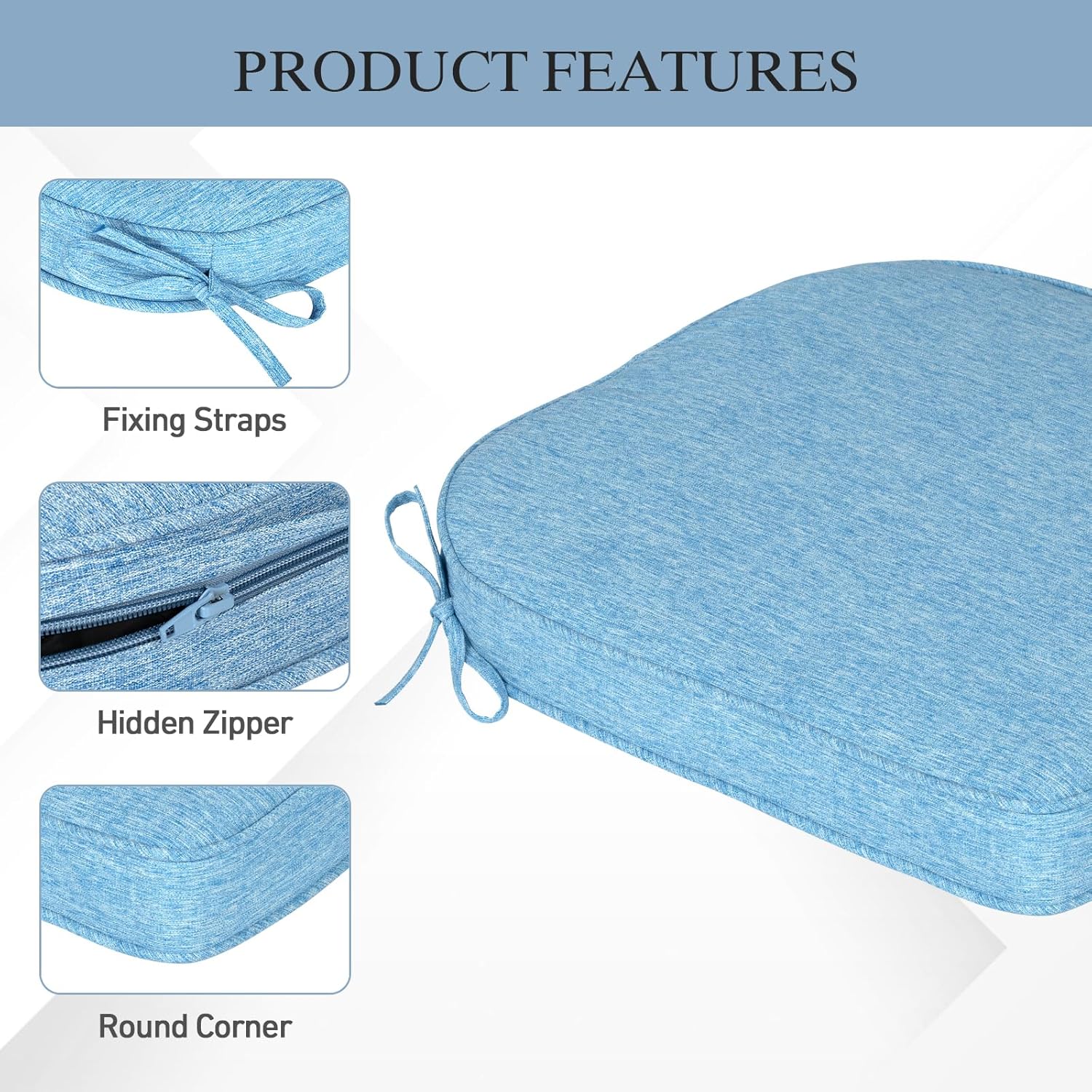 BPS 20 x 19 Inch Outdoor Chair Cushion Set of 2, Fade-Resistant and Water-Resistant Solution-Dyed Polyester Fabric Patio Chair Cushions with Straps for Outdoor/Indoor Dining Chairs