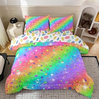 5 Pieces Rainbow Glitter Comforter Set Full Size, Girls Colorful Bedding...