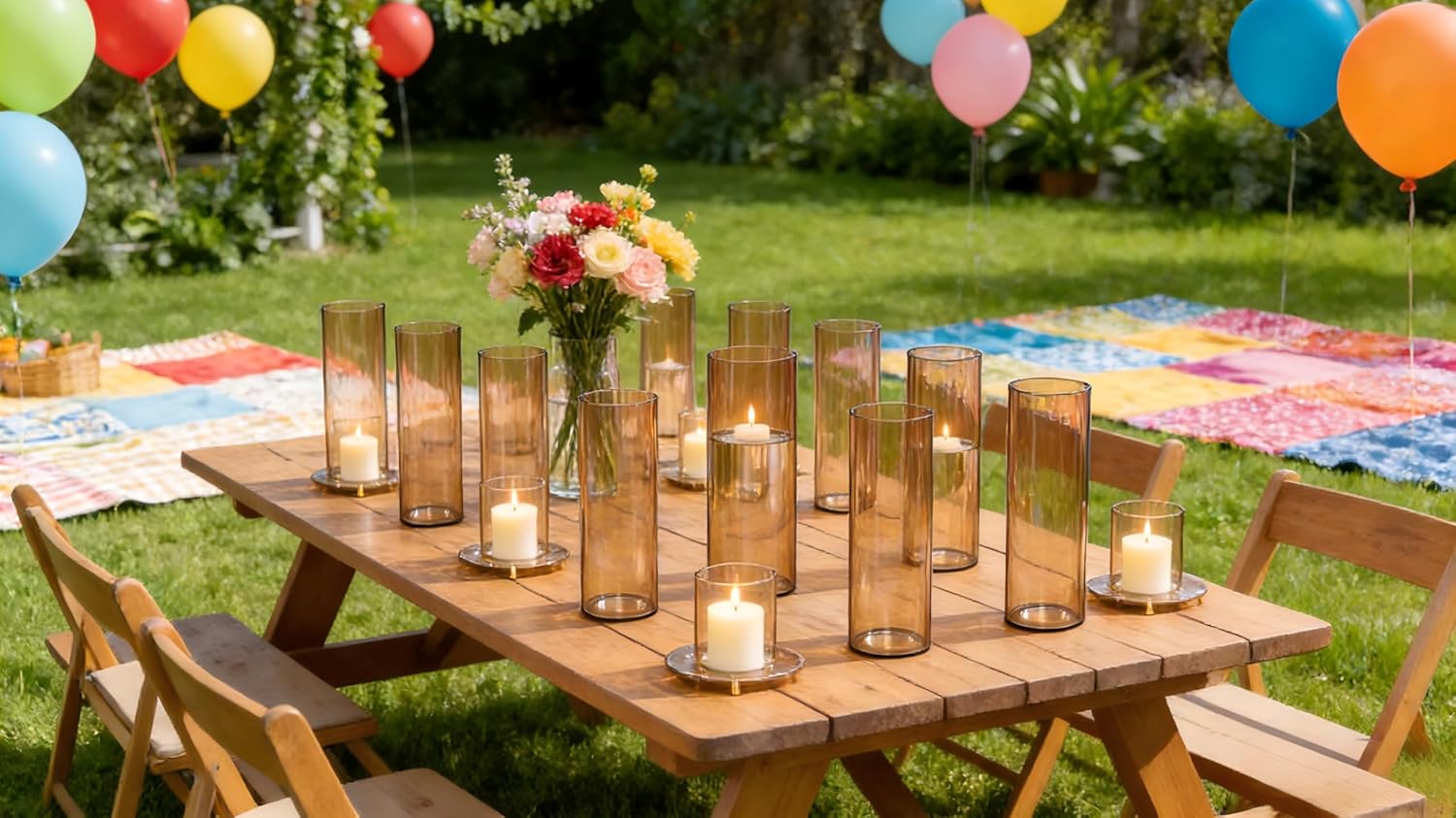 12pcs Amber Glass Cylinder Vases for Centerpieces, Gold 6 Inch Clear Flower Vases for Wedding Decorations and Indoor Home Decor, Hurricane Candle Holder for Table Shelf, Party