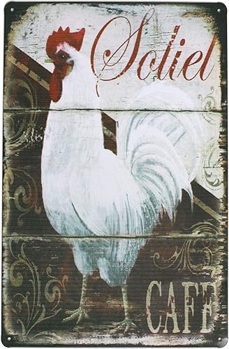 ARTCLUB Happy Chickens, placa de metal retro de gallo, placa de arte antiguo, póster rústico para cafetería, cocina, comedor, decoración de pared