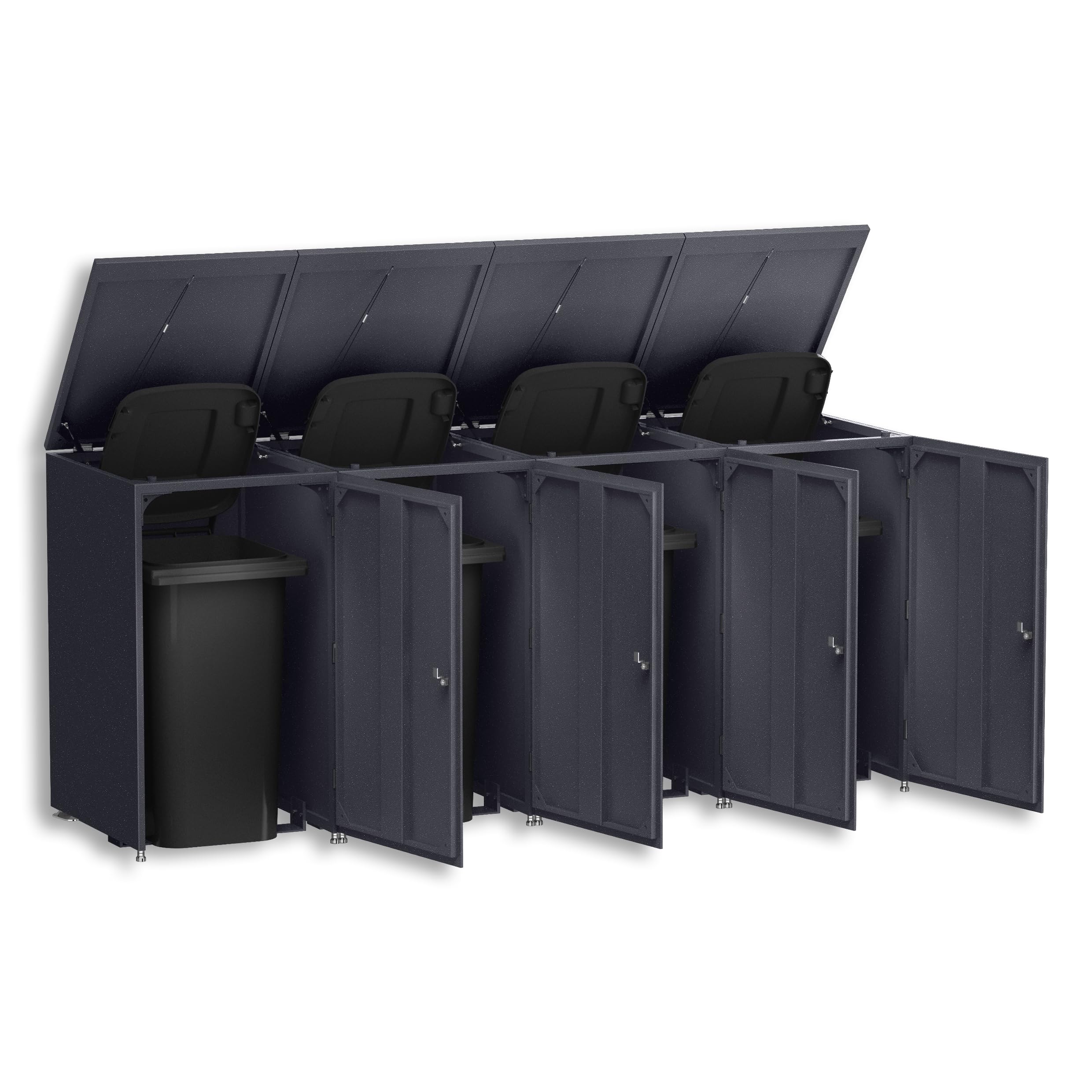 Metzler Mülltonnenbox 4er 240L in Eisenglimmer | Für 4 Tonnen aus Aluminium rostfrei & abschließbar | Mülltonnenverkleidung außen mit Automatikdeckel & höhenverstellbare Füße | Müllbox für Garten