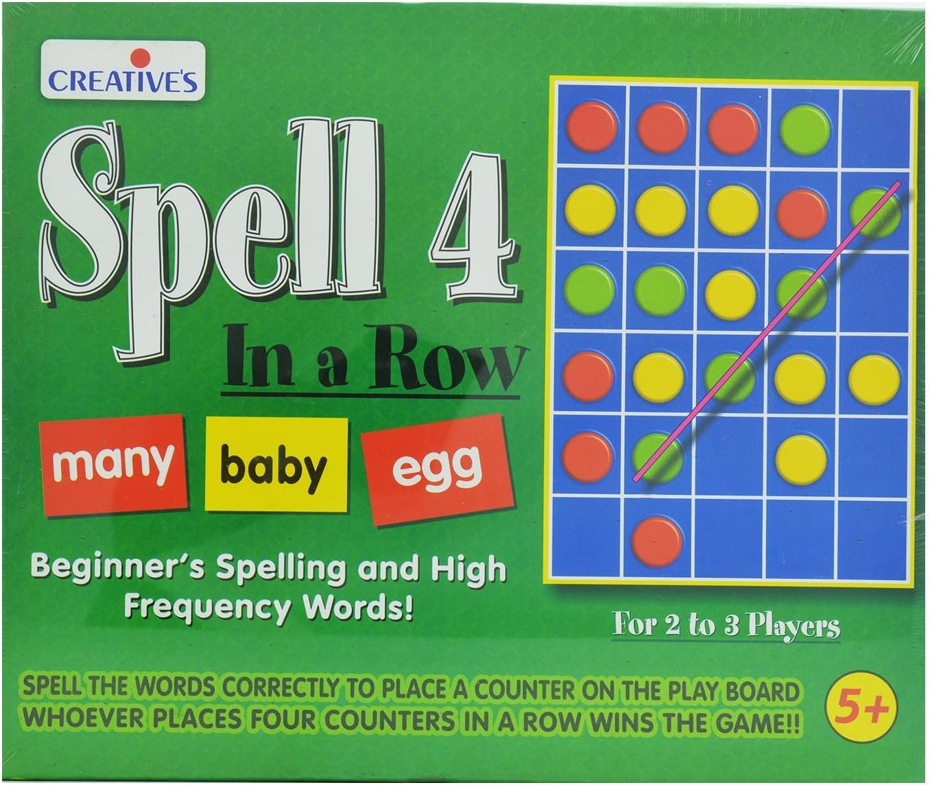 Creative’s Spell 4 in a Row| Learn Spelling| High Frequency Words for Kids Board Game| Start Learning Reading and Writing |Learn Early Vocabulary| Educational Board Game| |Ages 5 & Up