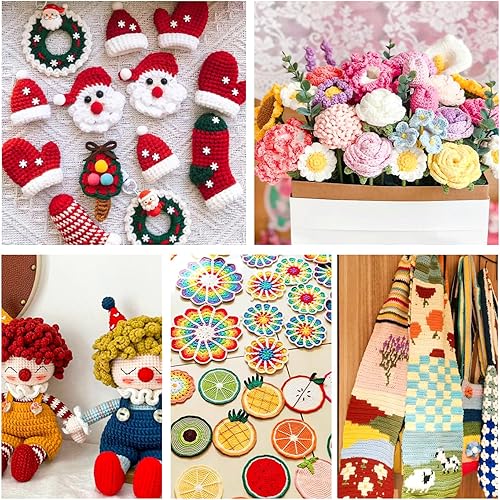 Miniatura 8 de Inscraft - Juego de 40 madejas de hilo acrílico, 1,499.3ft, con bolsa de lona reutilizable, incluye 6 libros electrónicos, 2 ganchos de ganchillo, 2