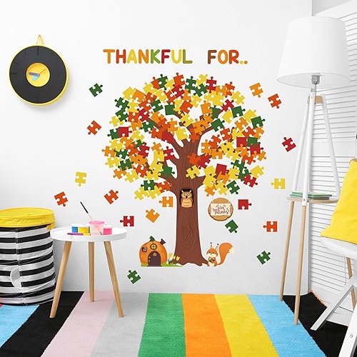 Miniatura 3 de Pajean Juego de tablón de anuncios de árbol de Acción de Gracias, tablero de anuncios de ardilla, recortes de árbol, decoración de pared de árbol de