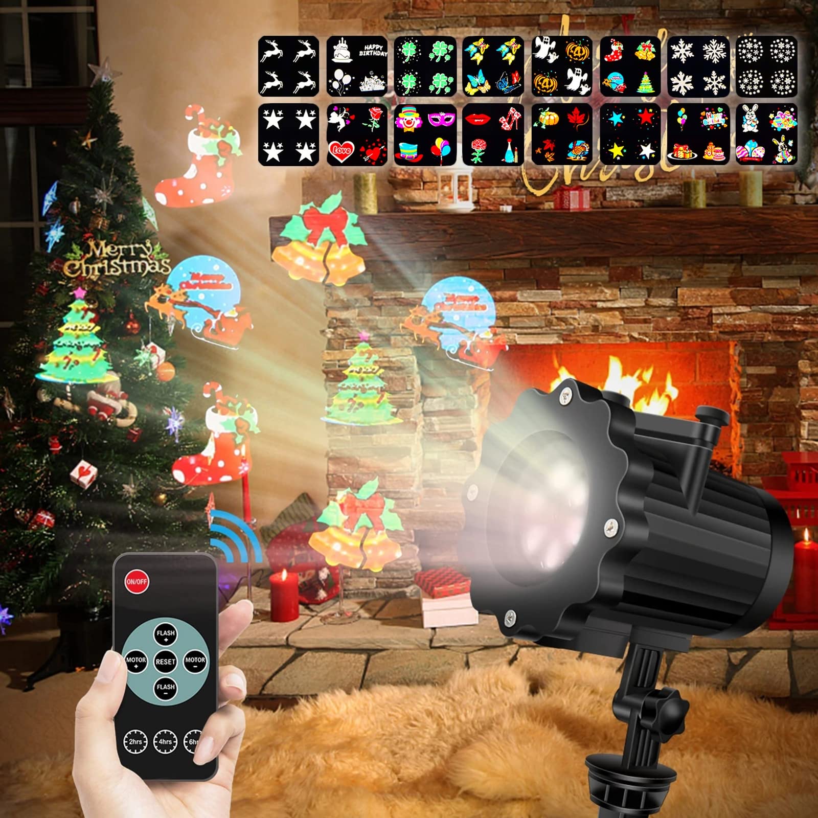 Projecteur de Noël Lumières d'extérieur, projecteur d'Halloween étanche, 16 diapositives lumineuses HD avec minuterie de télécommande, lumières de projection LED pour les décorations de fête de Noël à