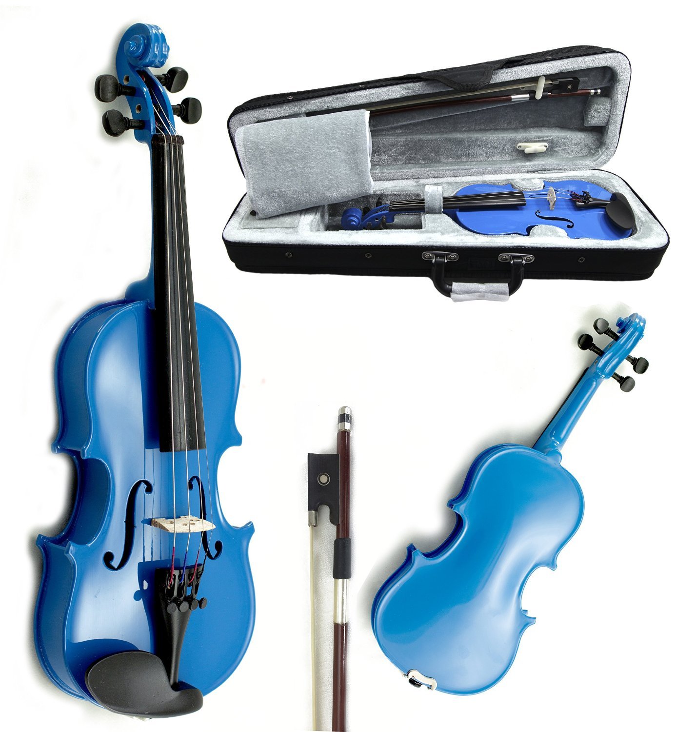 SKY Wood 1/16 Size Kid Violin with Lightweight Case, Brazilwood Bow and Rosin Sky Blue Color