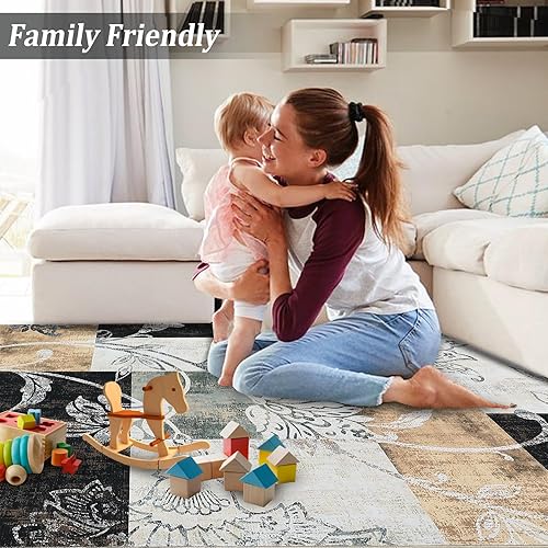 Miniatura 2 de ROYHOME Alfombra lavable de 5 x 7 pulgadas, moderna geométrica, de retazos, alfombra abstracta de pelo bajo, alfombra antideslizante para