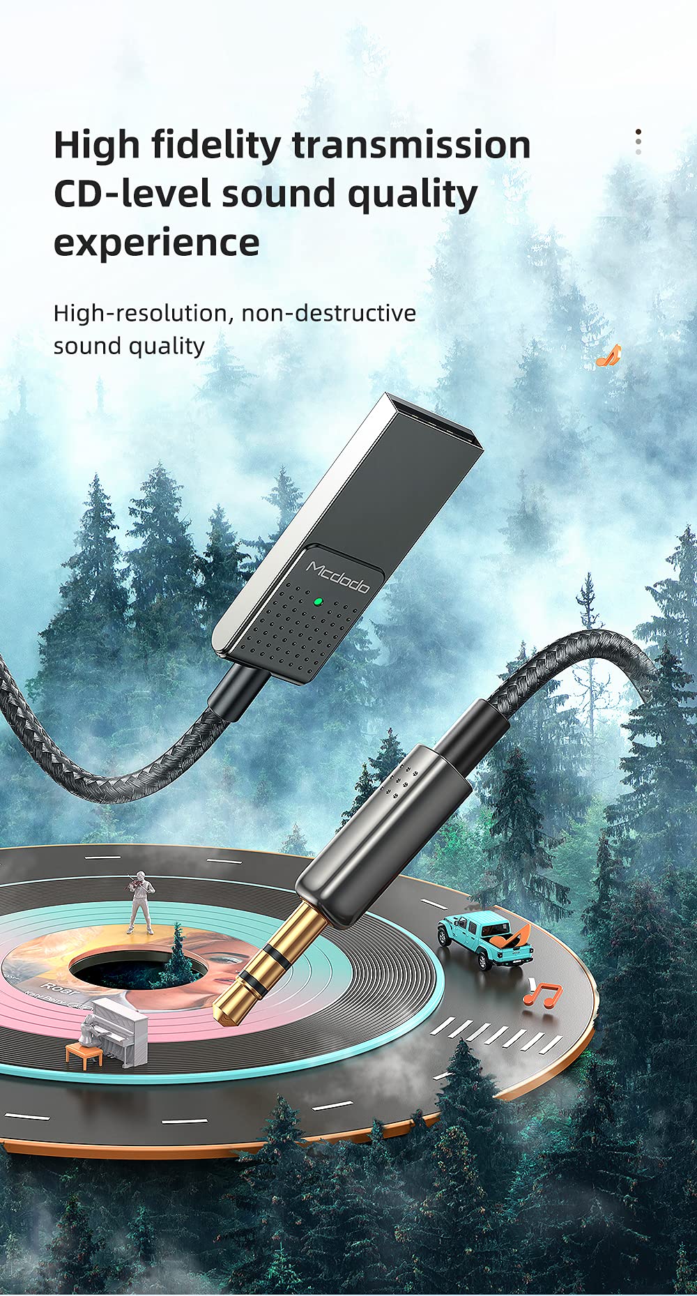Mcdodo Bluetooth Car Receiver Aux, Gri