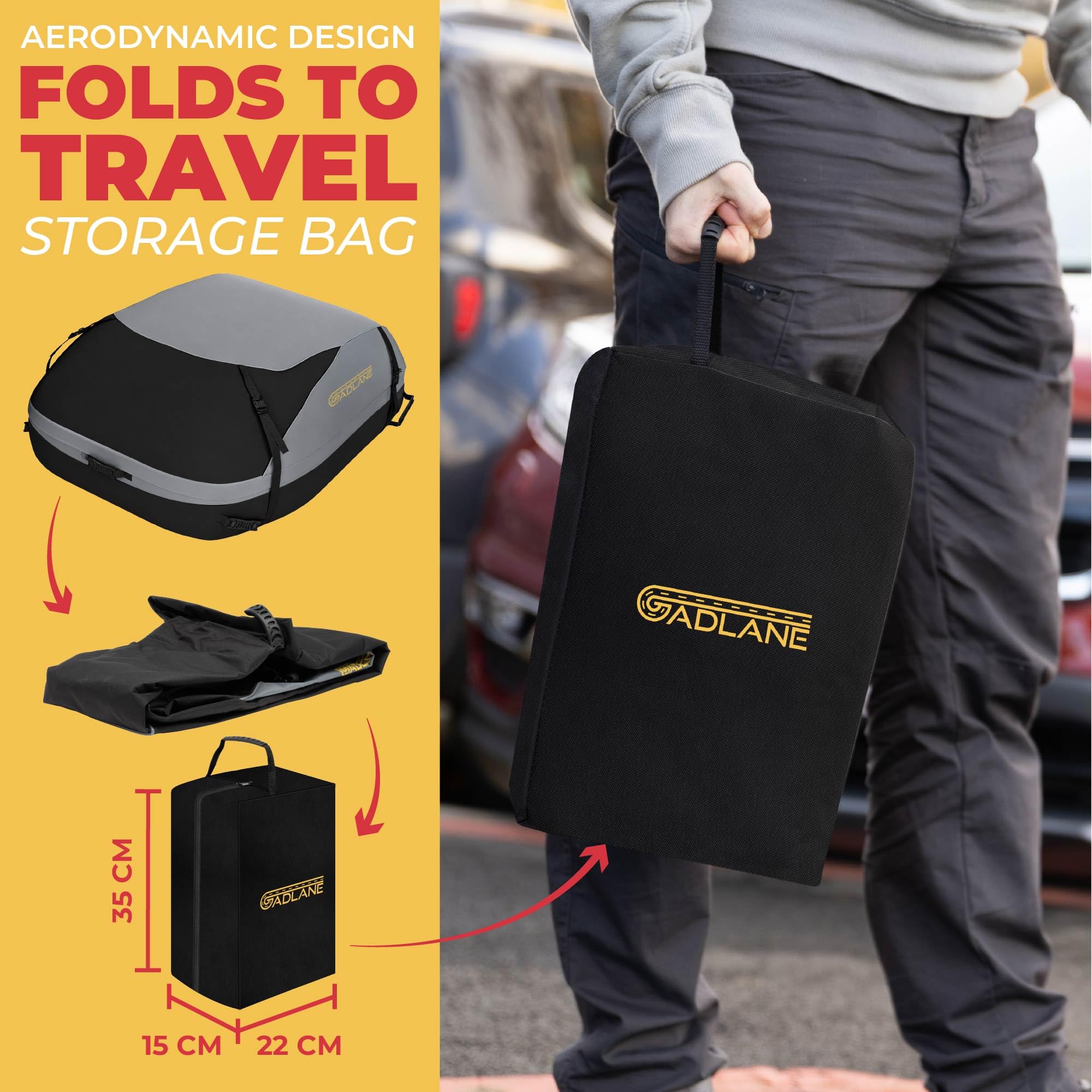 GADLANE Bolsa de Techo para Coche, 400L, Impermeable, para Coches y SUV, con o sin portaequipajes, con 4 Correas Resistentes, Alfombrilla Antideslizante, Bolsa de Almacenamiento (Gris)