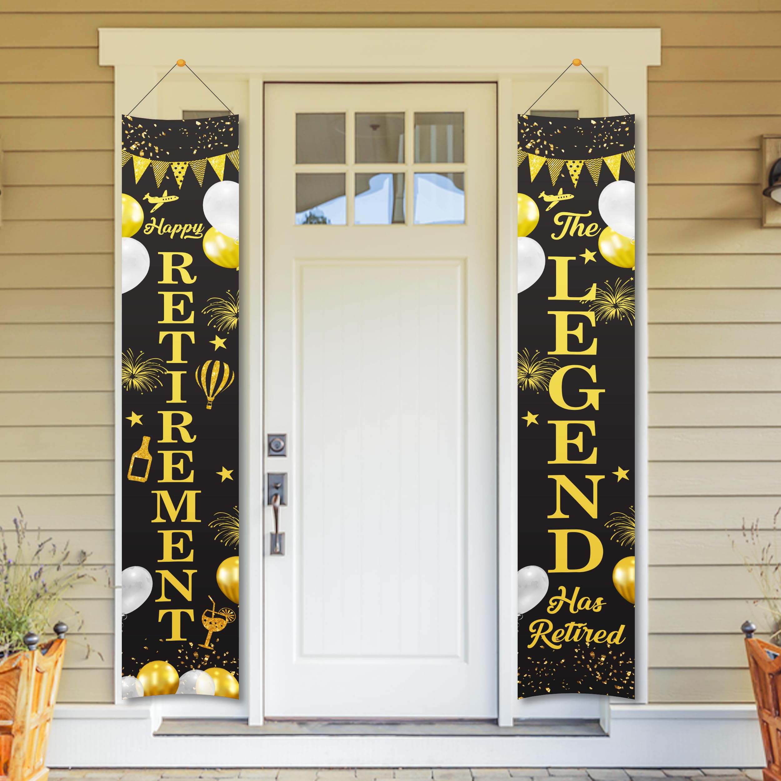 Untumble Retirement party decorations for both men & women, Black & Gold Door banner 2 pcs - "Happy Retirement" & "The Legend has Retired" - Printed cotton fabric with rope hanger-image-12