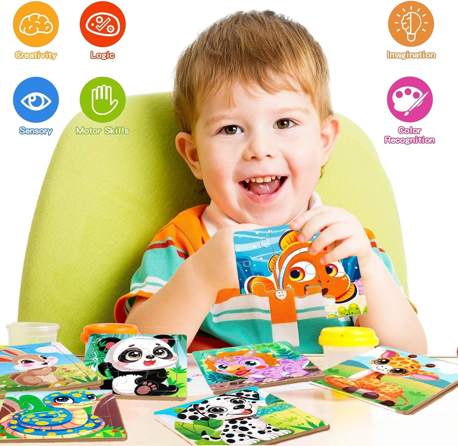 8 Pack Jigsaw Puzzles for Toddlers 1-2 3-6, 9 Piece Animal Wooden Puzzles for Toddlers, Children Learning Educational Puzzles Toys for Boys Girls